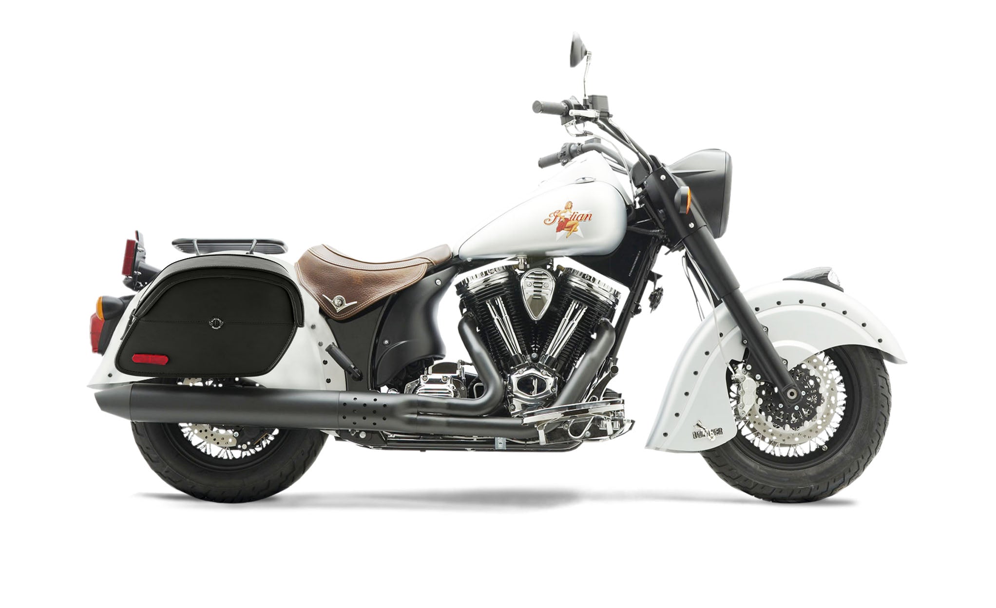 Viking California Large Indian Chief Bomber Leather Motorcycle Saddlebags on Bike Photo @expand