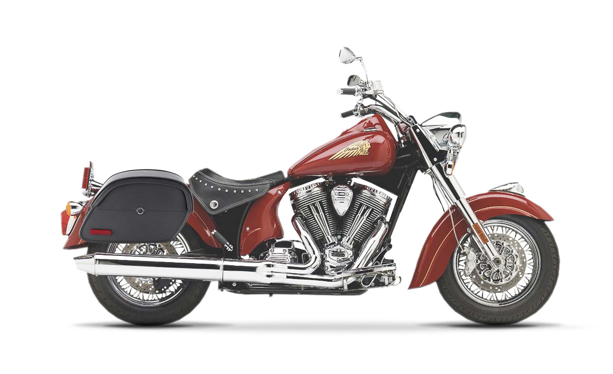 Viking California Large Indian Chief Standard Leather Motorcycle Saddlebags on Bike Photo @expand