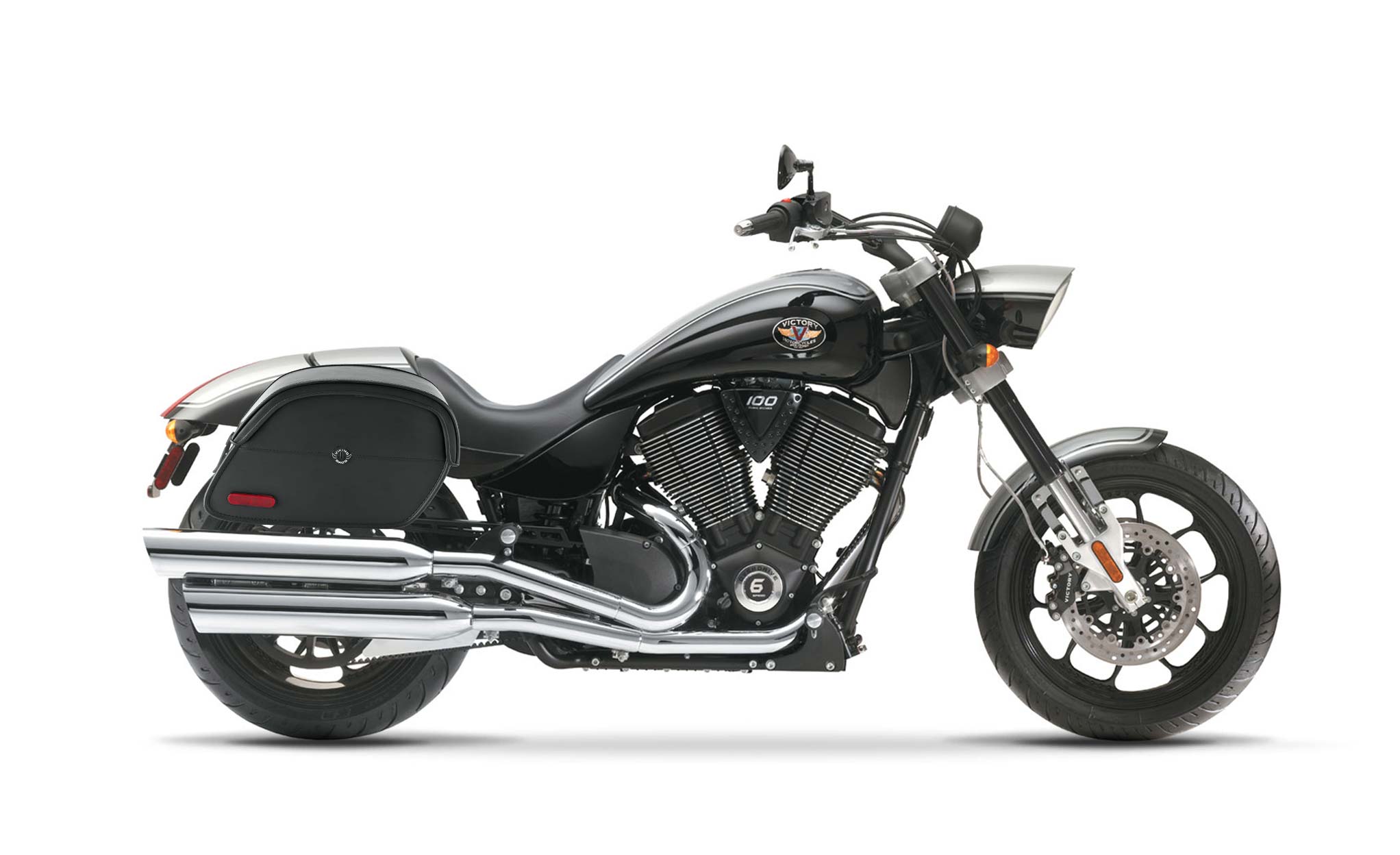 Viking California Large Victory Hammer Leather Motorcycle Saddlebags on Bike Photo @expand