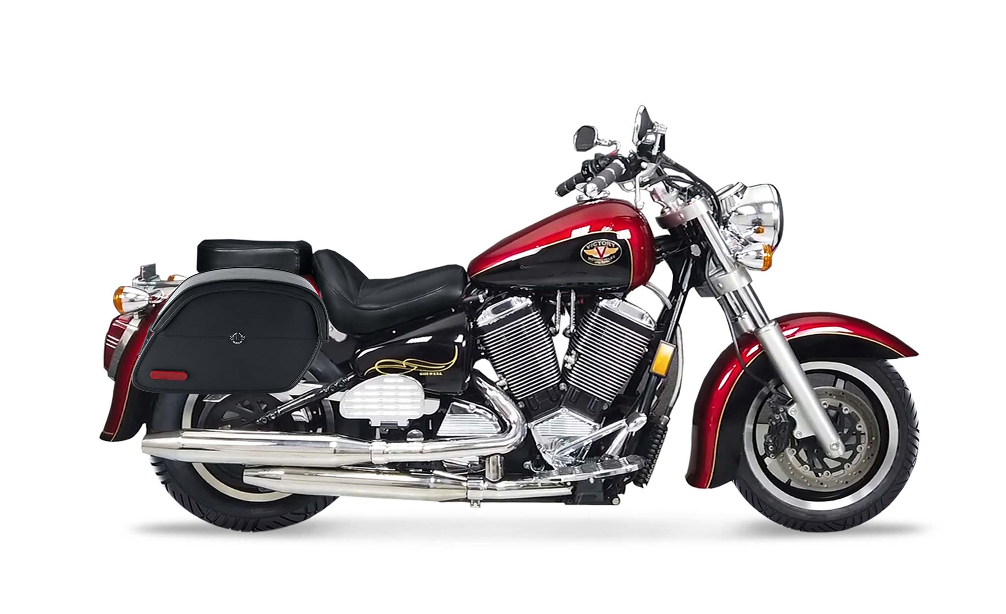 Viking California Large Victory V92C Leather Motorcycle Saddlebags on Bike Photo @expand