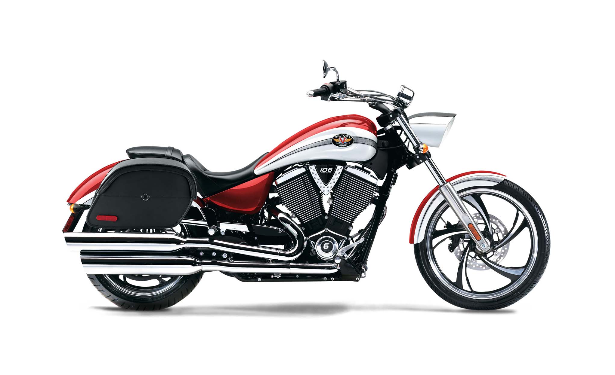 Viking California Large Victory Vegas Leather Motorcycle Saddlebags on Bike Photo @expand