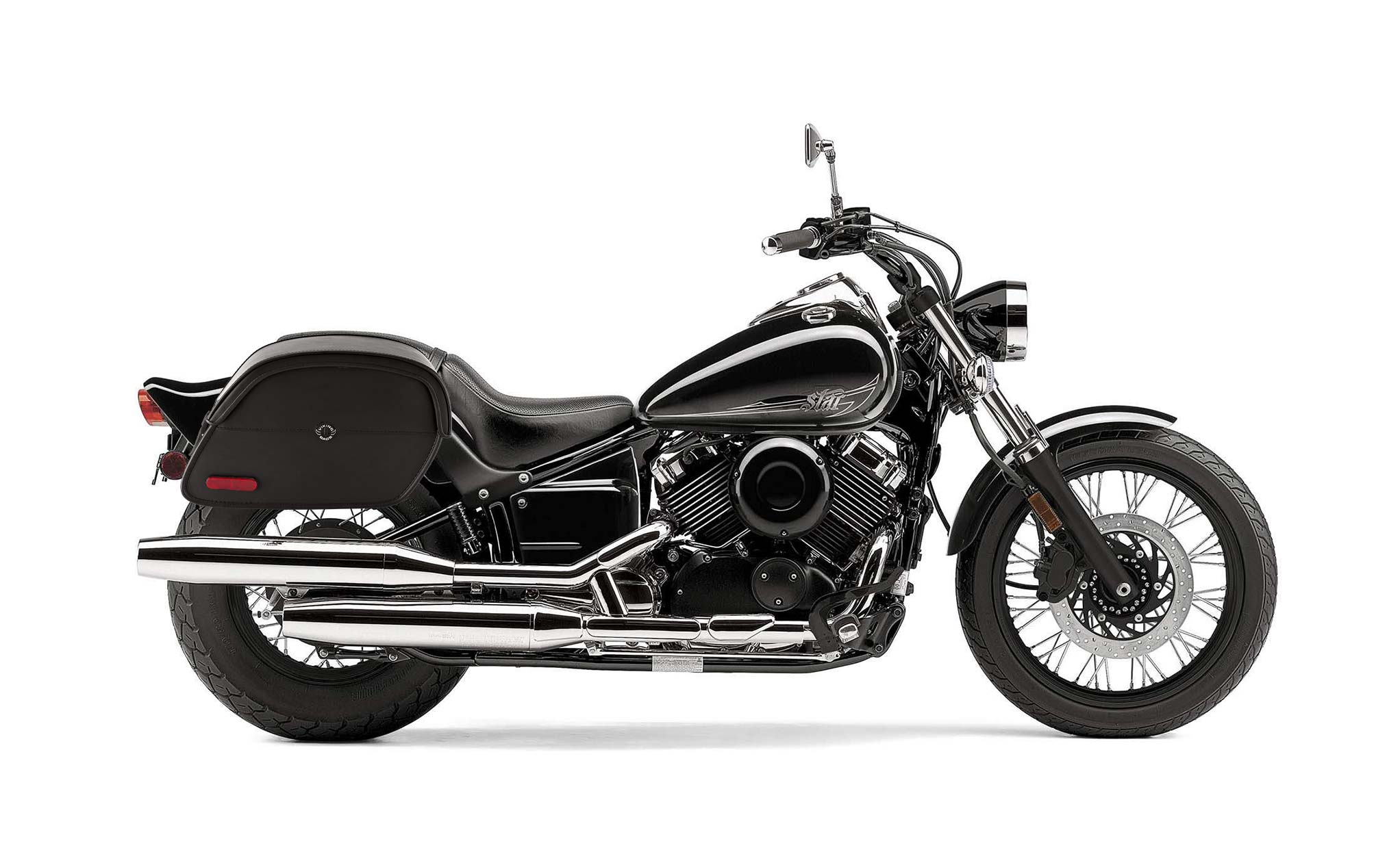 Viking California Large Yamaha V Star 650 Custom Xvs65T Leather Motorcycle Saddlebags on Bike Photo @expand