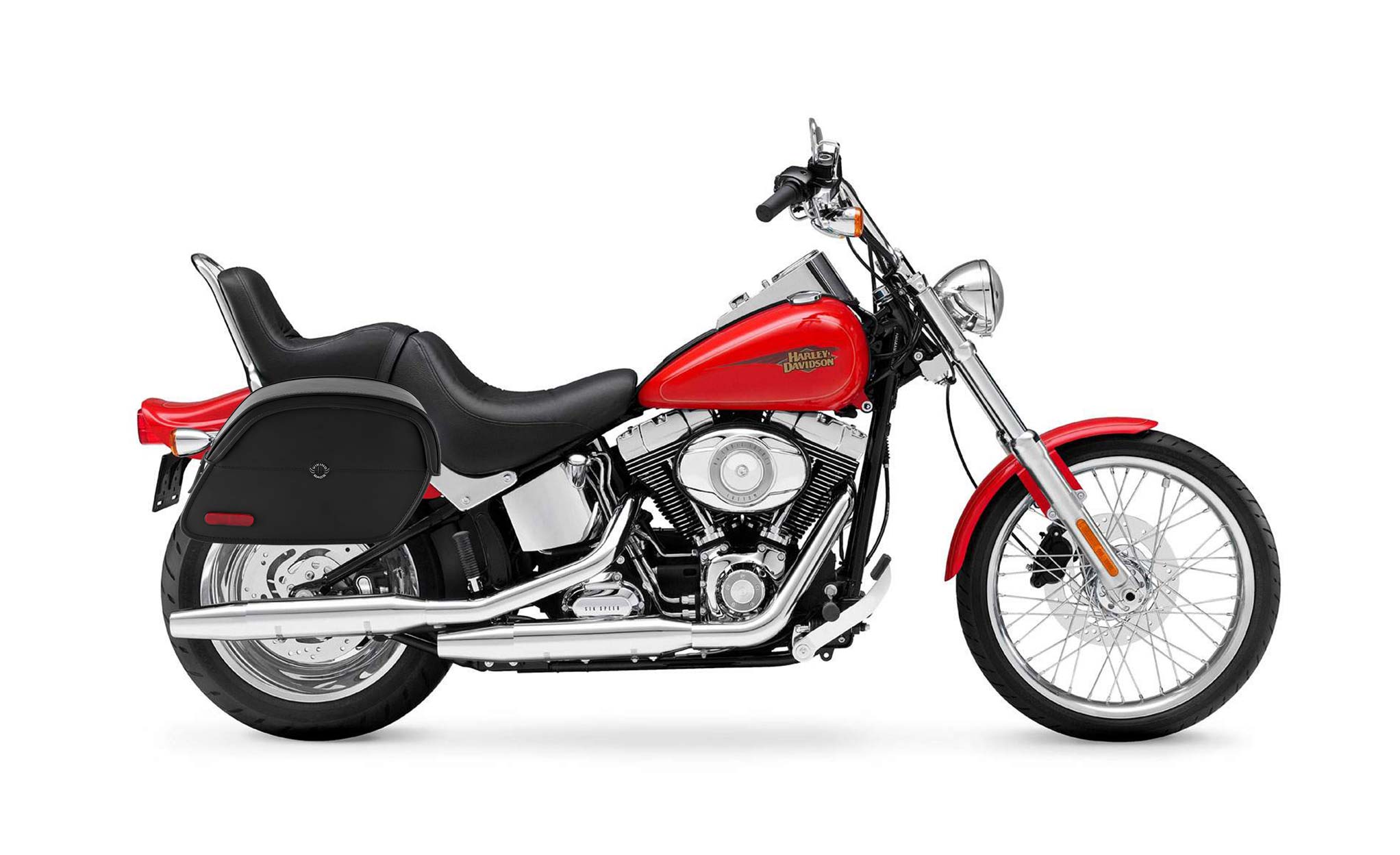 Viking California Large Leather Motorcycle Saddlebags For Harley Davidson Softail Custom Fxstc on Bike Photo @expand