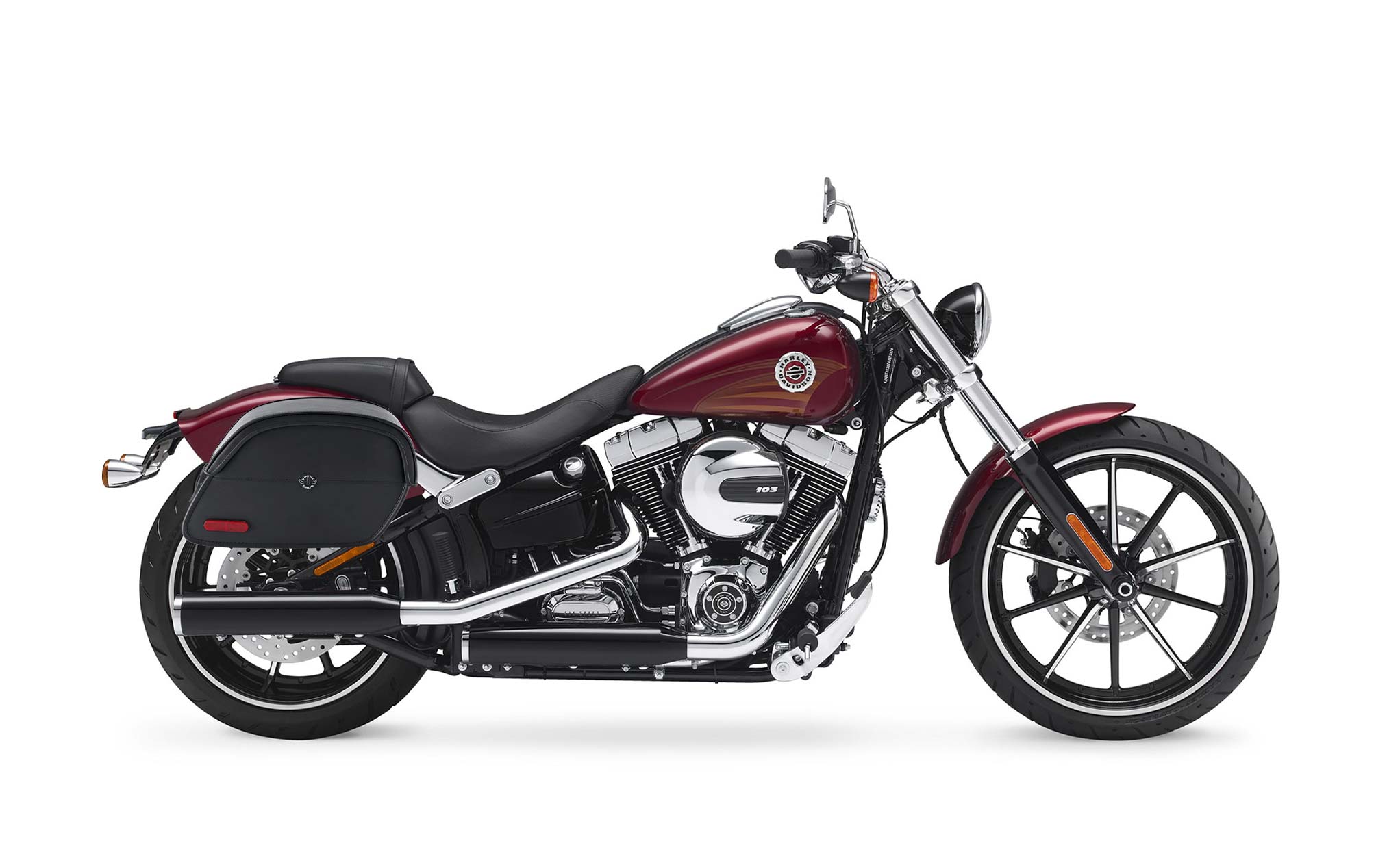Viking California Large Leather Motorcycle Saddlebags For Harley Davidson Softail Breakout Fxsb on Bike Photo @expand