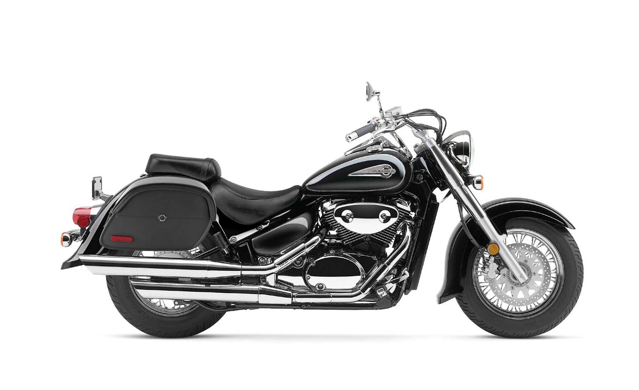 Viking California Large Suzuki Volusia 800 Leather Motorcycle Saddlebags on Bike Photo @expand