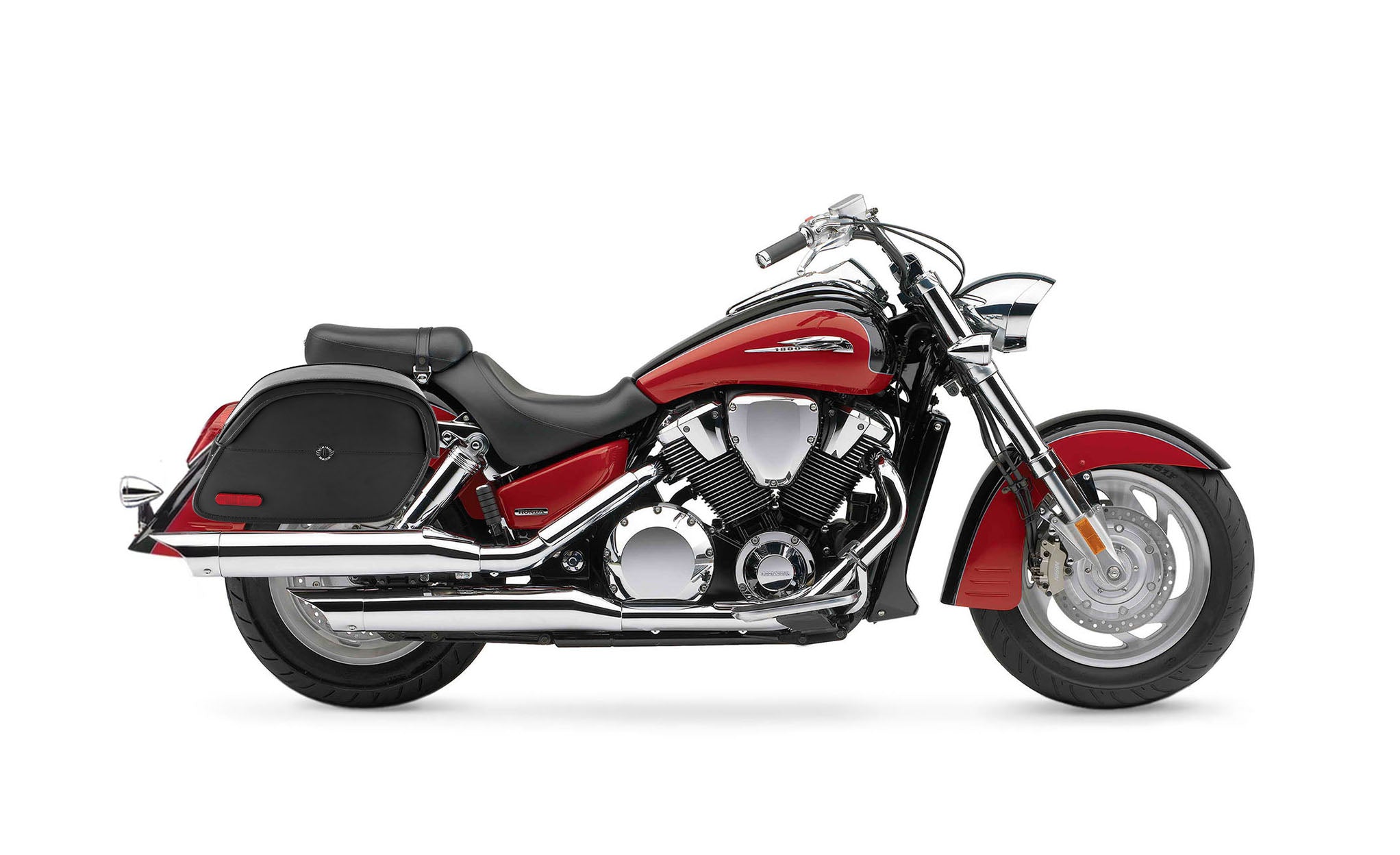 Viking California Large Honda Vtx 1800 R Retro Leather Motorcycle Saddlebags on Bike Photo @expand