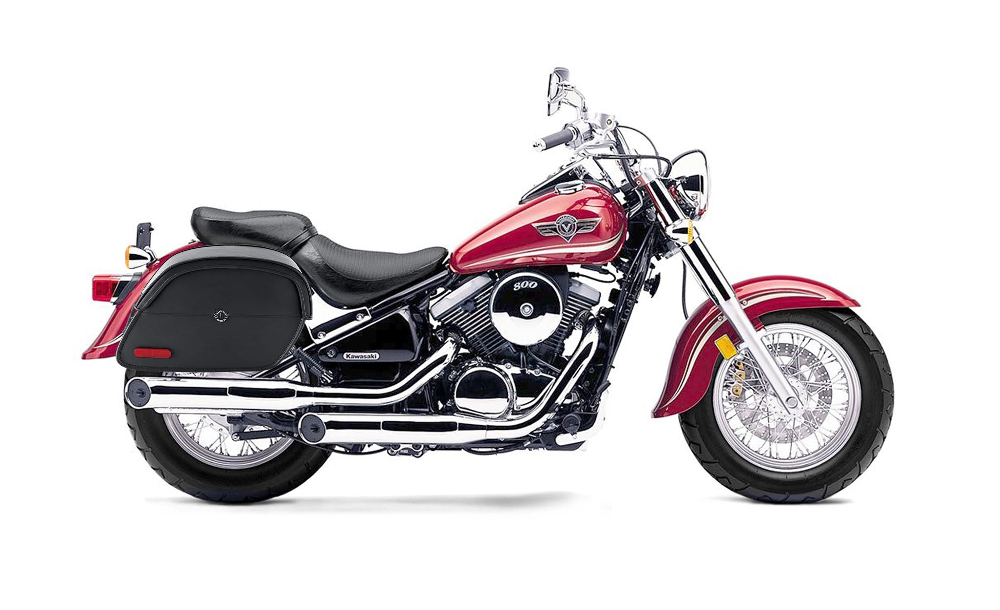 Viking California Large Kawasaki Vulcan 800 Classic Leather Motorcycle Saddlebags on Bike Photo @expand