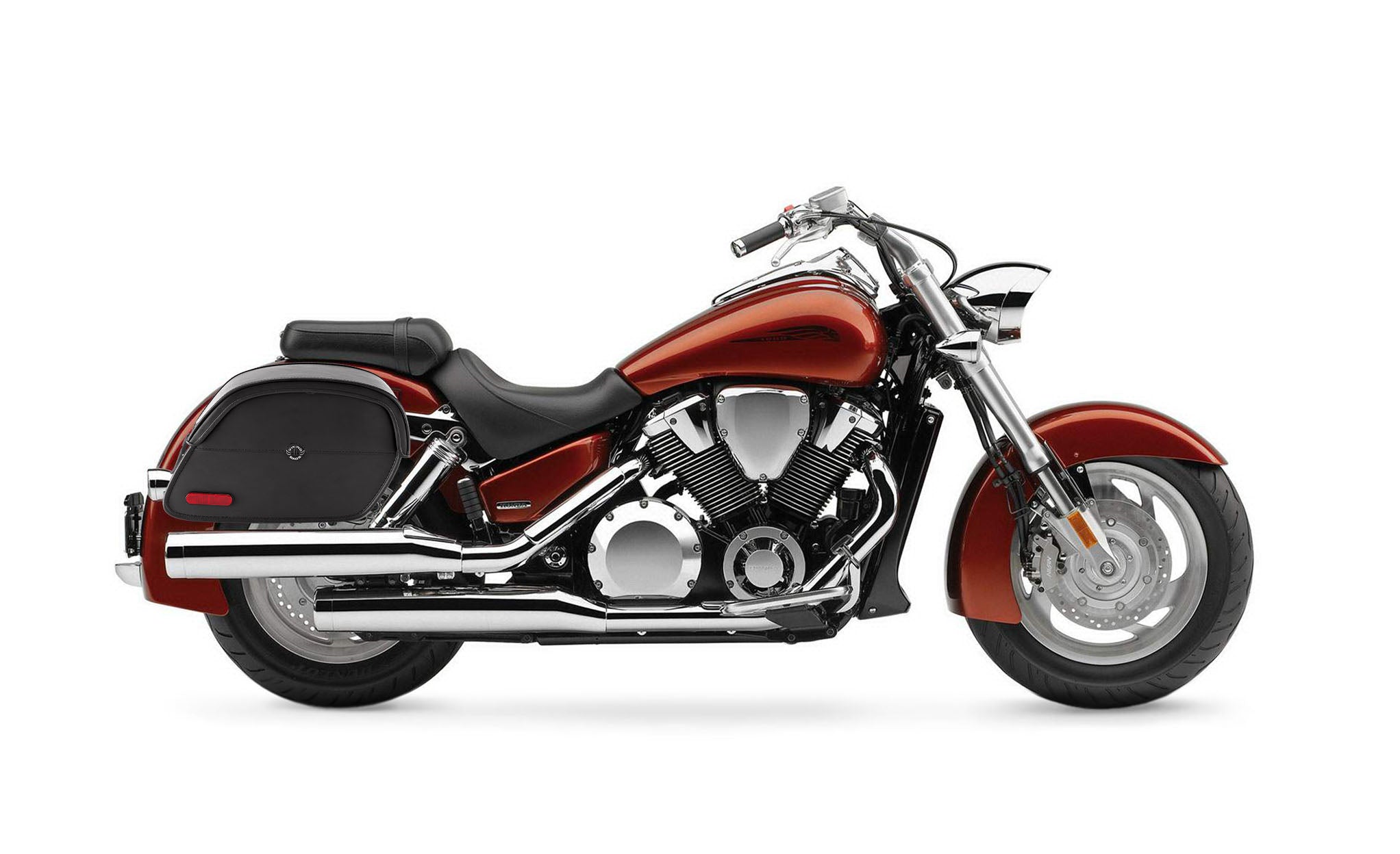Viking California Large Honda Vtx 1800 N Leather Motorcycle Saddlebags on Bike Photo @expand