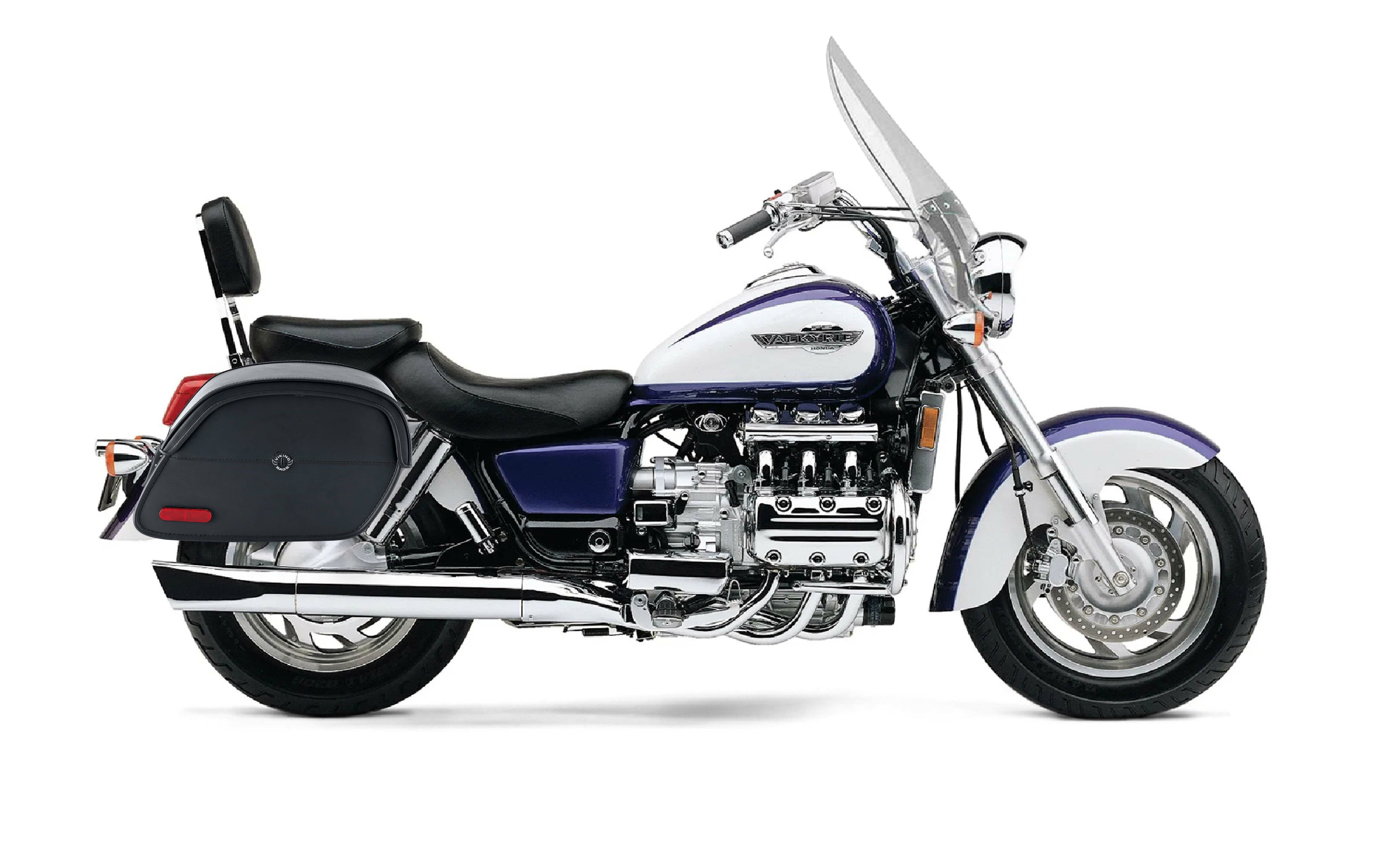 Viking California Large Honda 1500 Valkyrie Tourer Leather Motorcycle Saddlebags on Bike Photo @expand