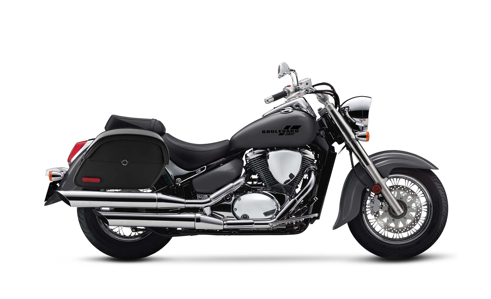 Viking California Large Suzuki Boulevard C50 Vl800 Leather Motorcycle Saddlebags on Bike Photo @expand
