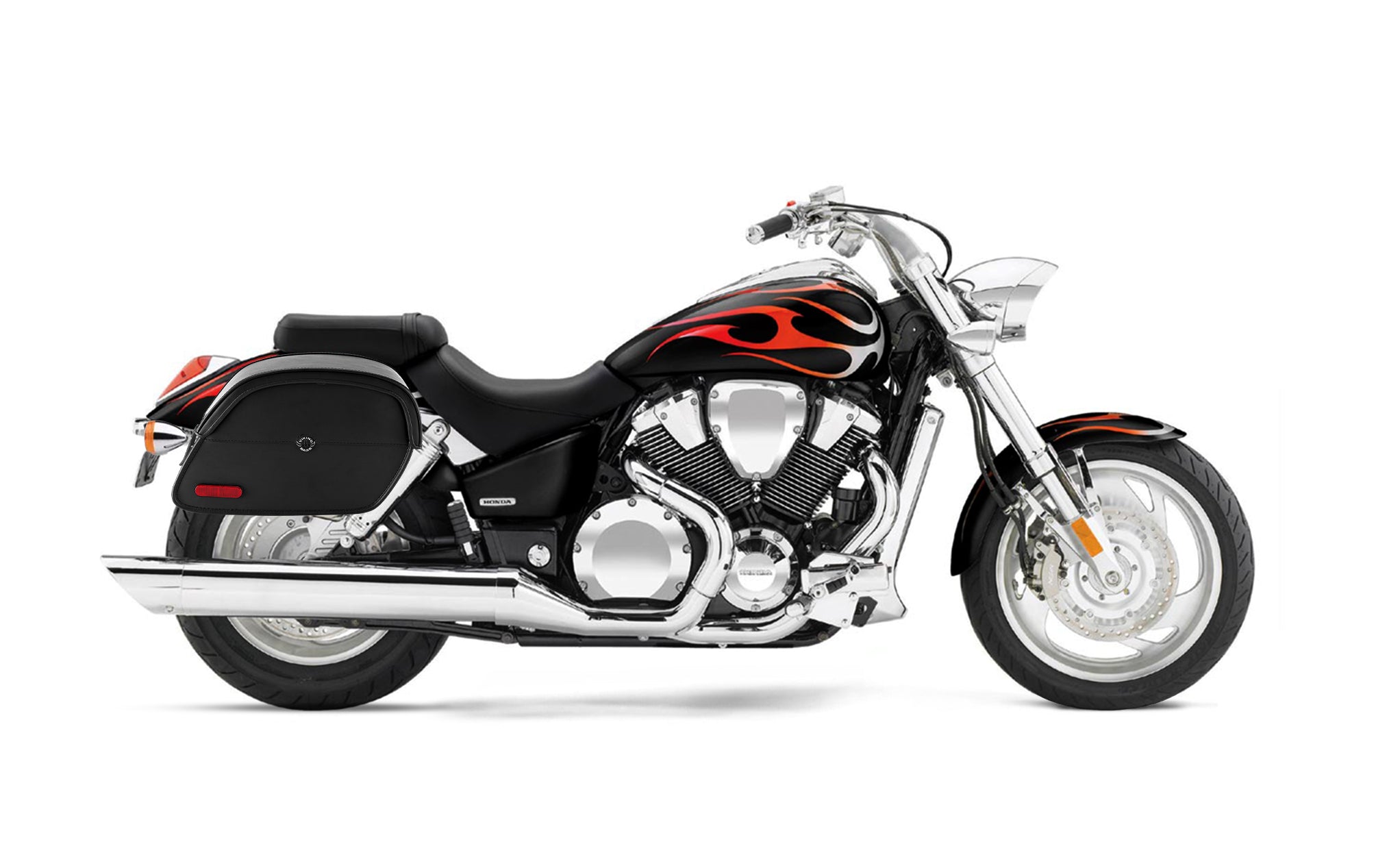 Viking California Large Honda Vtx 1800 C Leather Motorcycle Saddlebags on Bike Photo @expand