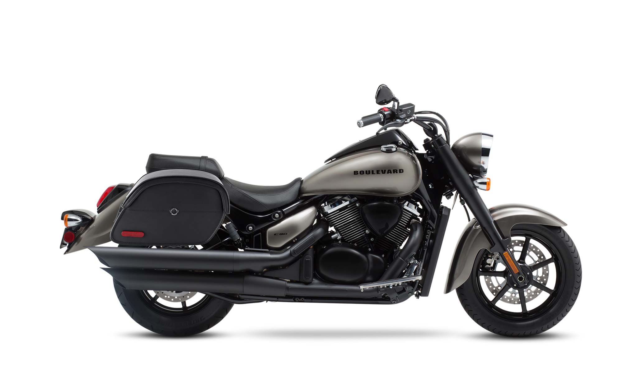 Viking California Large Suzuki Boulevard C90 Vl1500 Leather Motorcycle Saddlebags on Bike Photo @expand