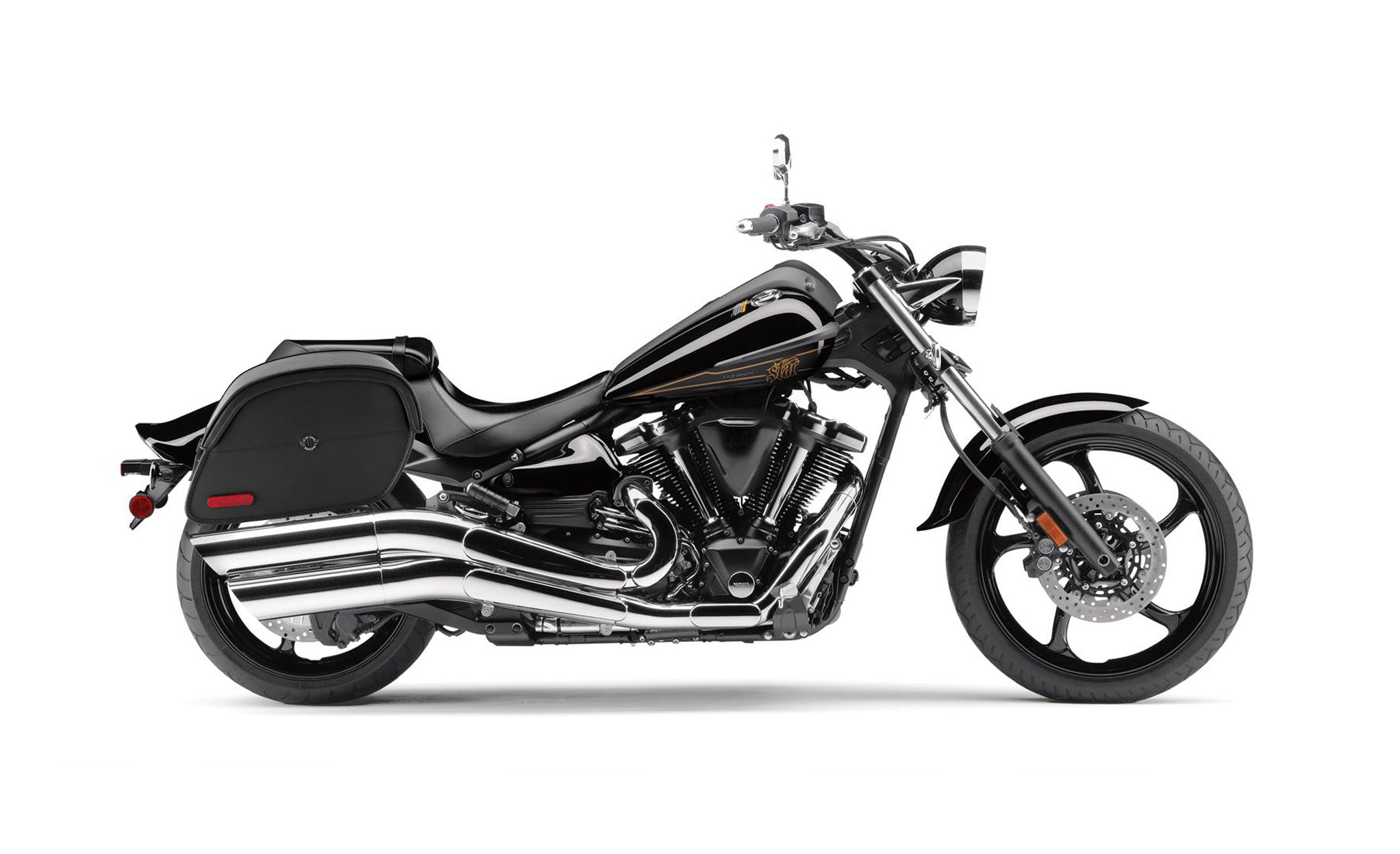 Viking California Large Yamaha Raider Leather Motorcycle Saddlebags on Bike Photo @expand
