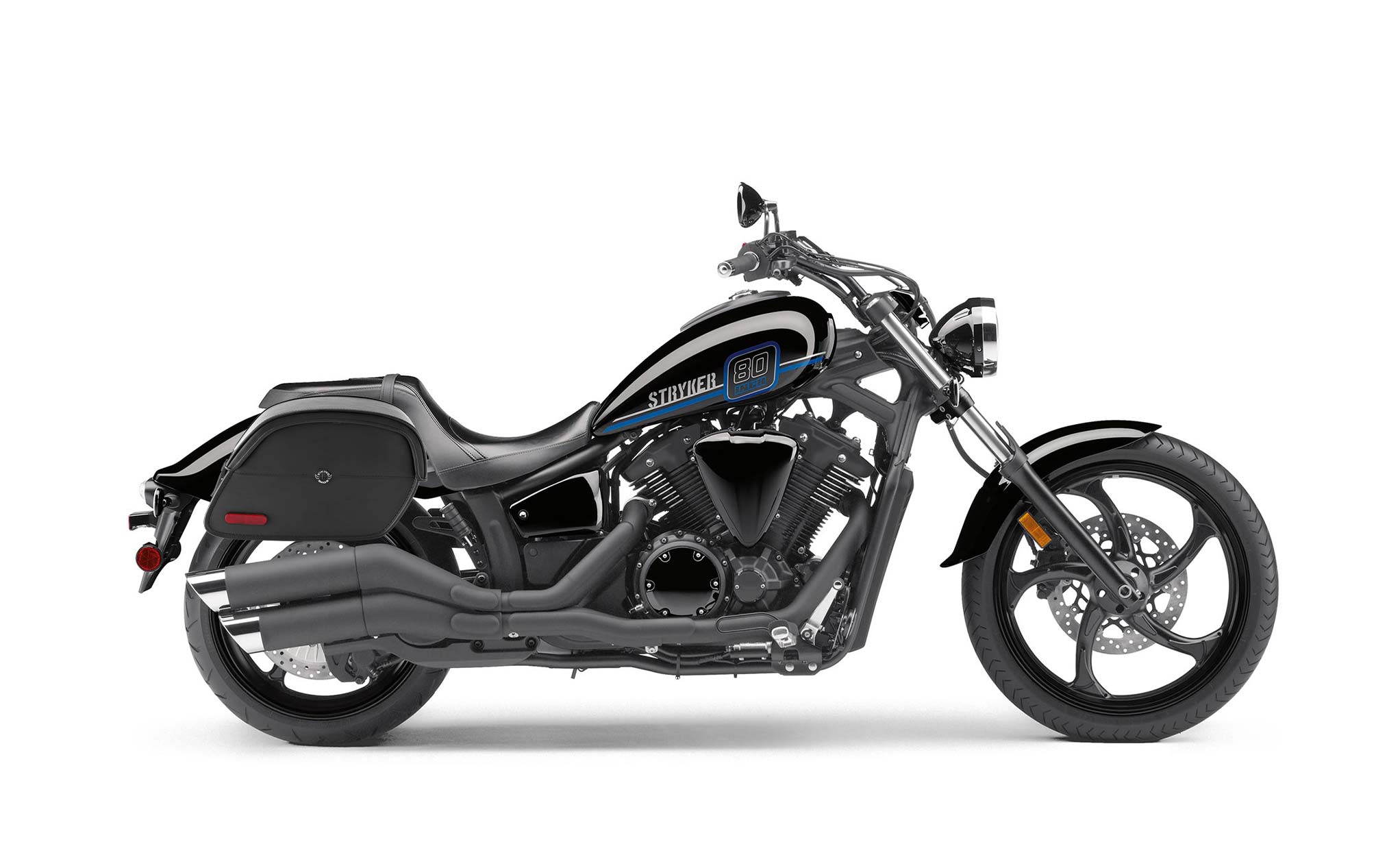 Viking California Large Yamaha Stryker Leather Motorcycle Saddlebags on Bike Photo @expand