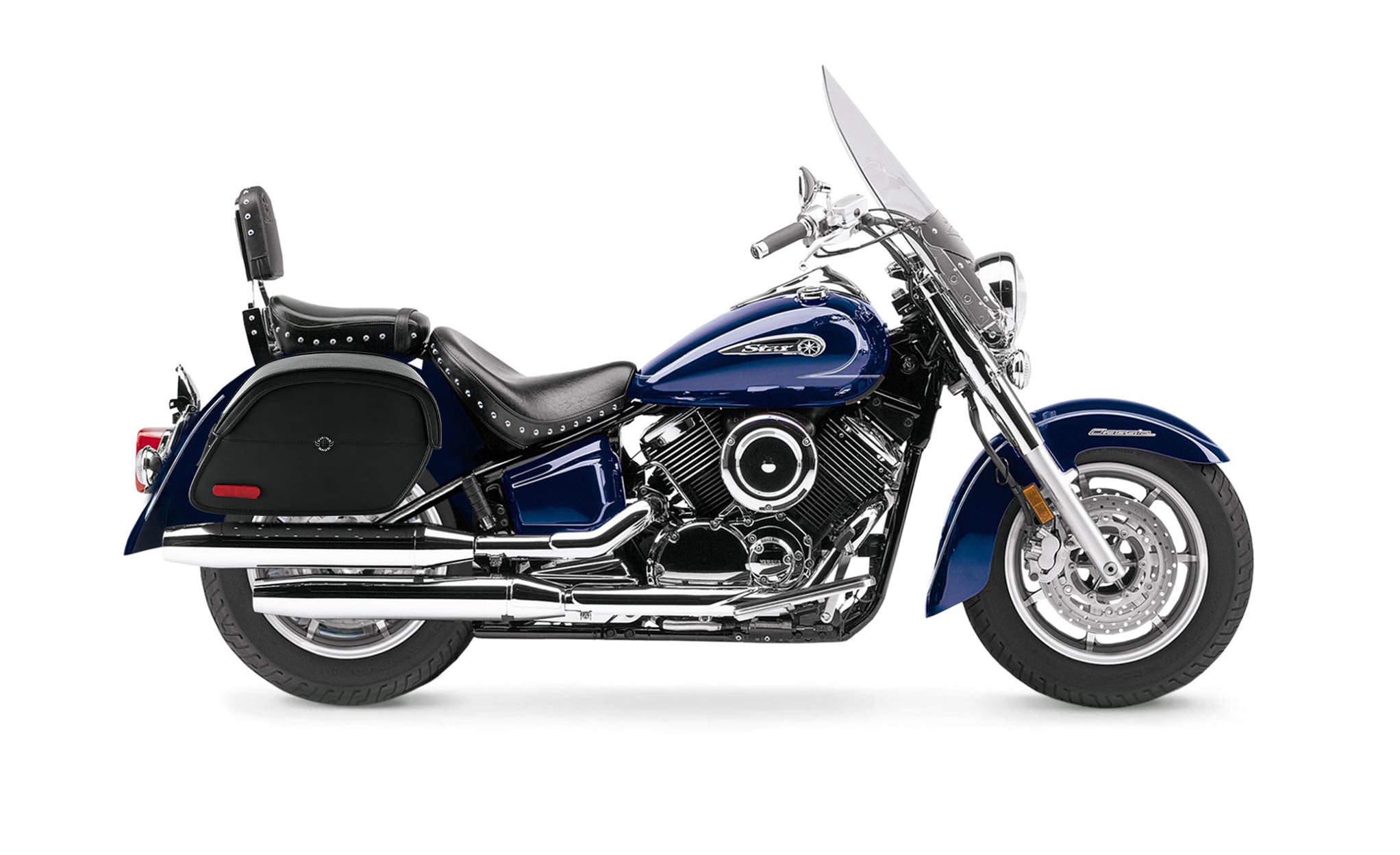 Viking California Large Yamaha Silverado Leather Motorcycle Saddlebags on Bike Photo @expand