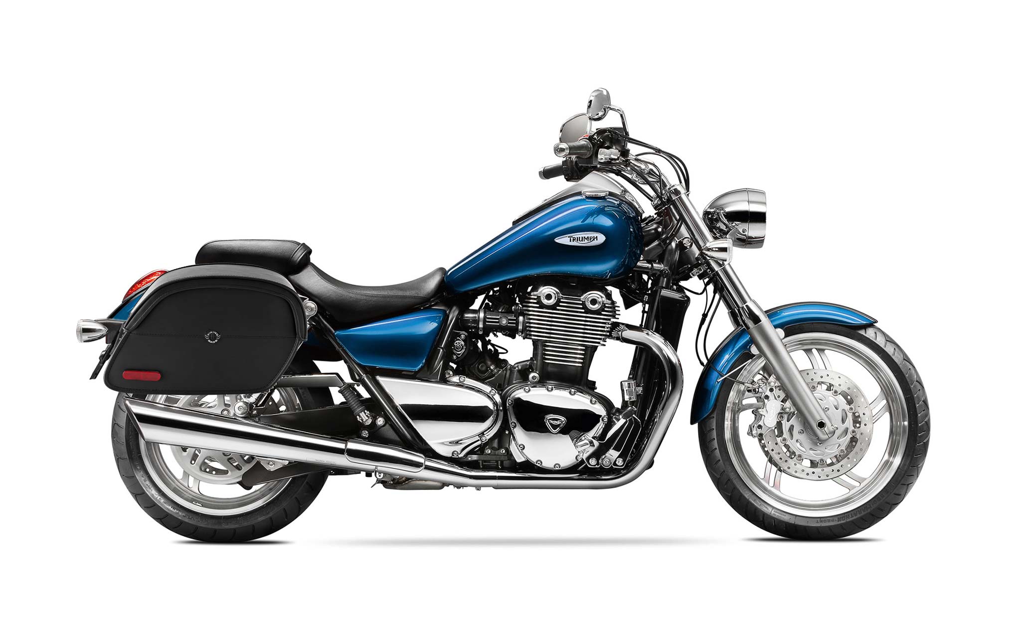 Viking California Large Triumph Thunderbird Leather Motorcycle Saddlebags on Bike Photo @expand