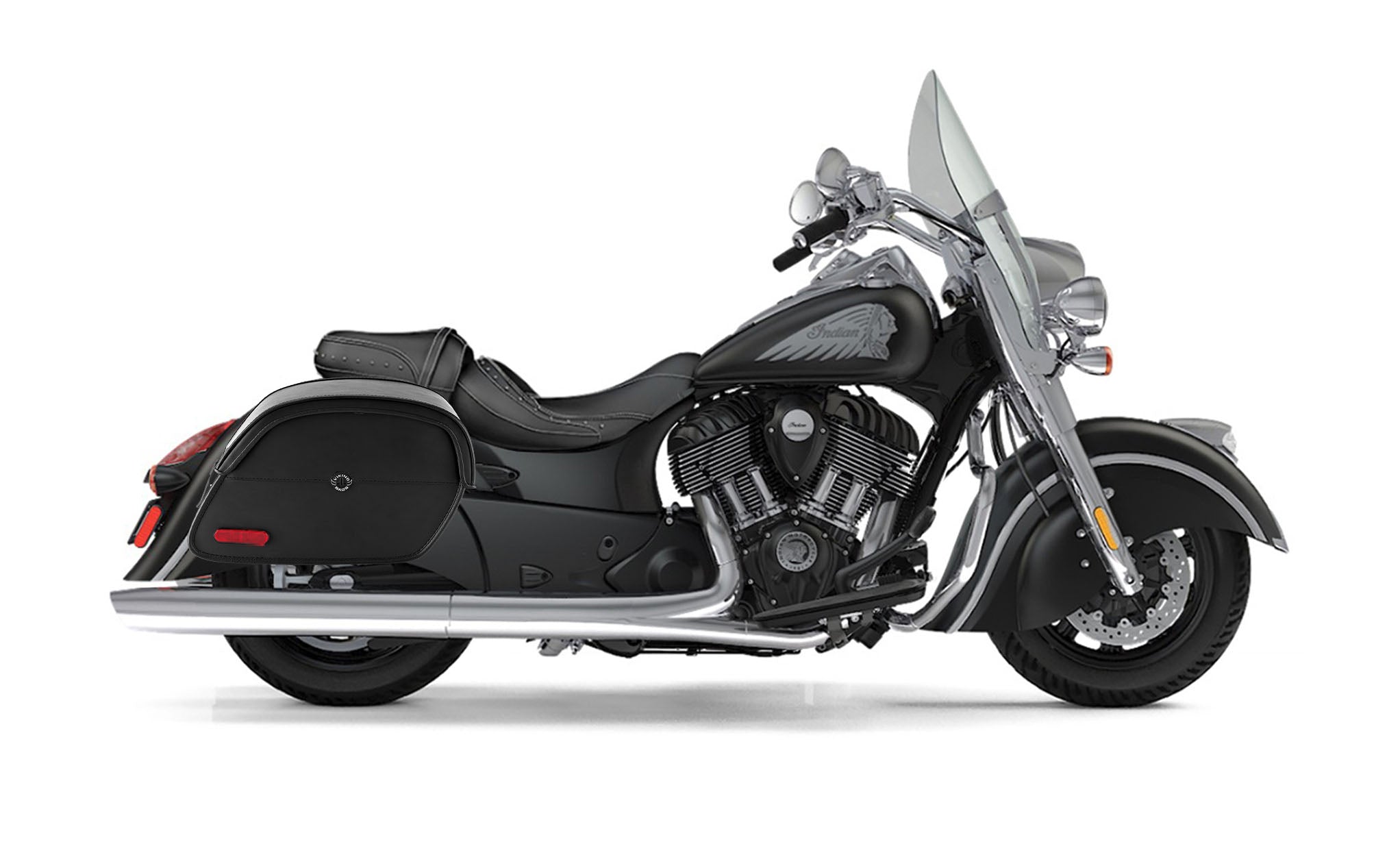 Viking California Large Indian Springfield Leather Motorcycle Saddlebags on Bike Photo @expand
