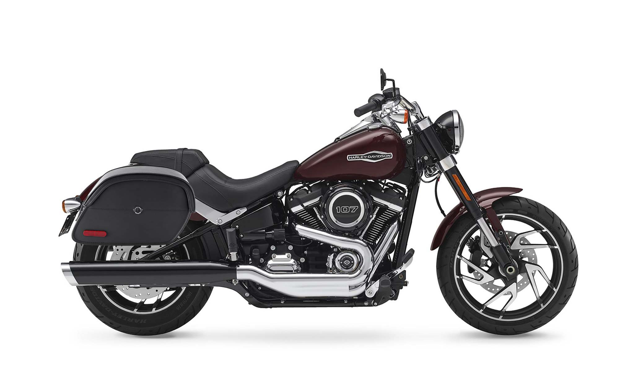 Viking California Large Leather Motorcycle Saddlebags For Harley Davidson Softail Sport Glide Flsb on Bike Photo @expand