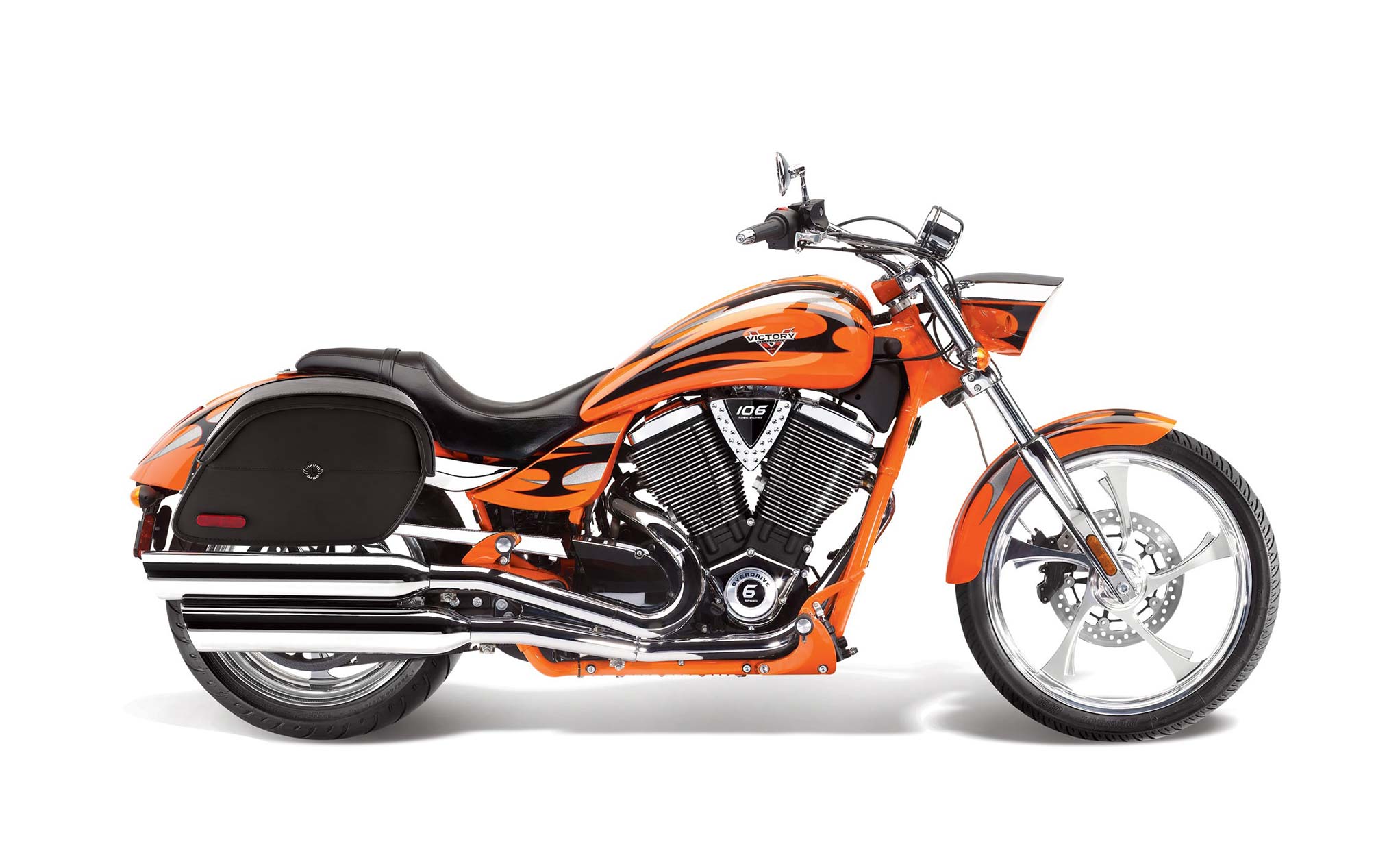 Viking California Large Victory Jackpot Leather Motorcycle Saddlebags on Bike Photo @expand