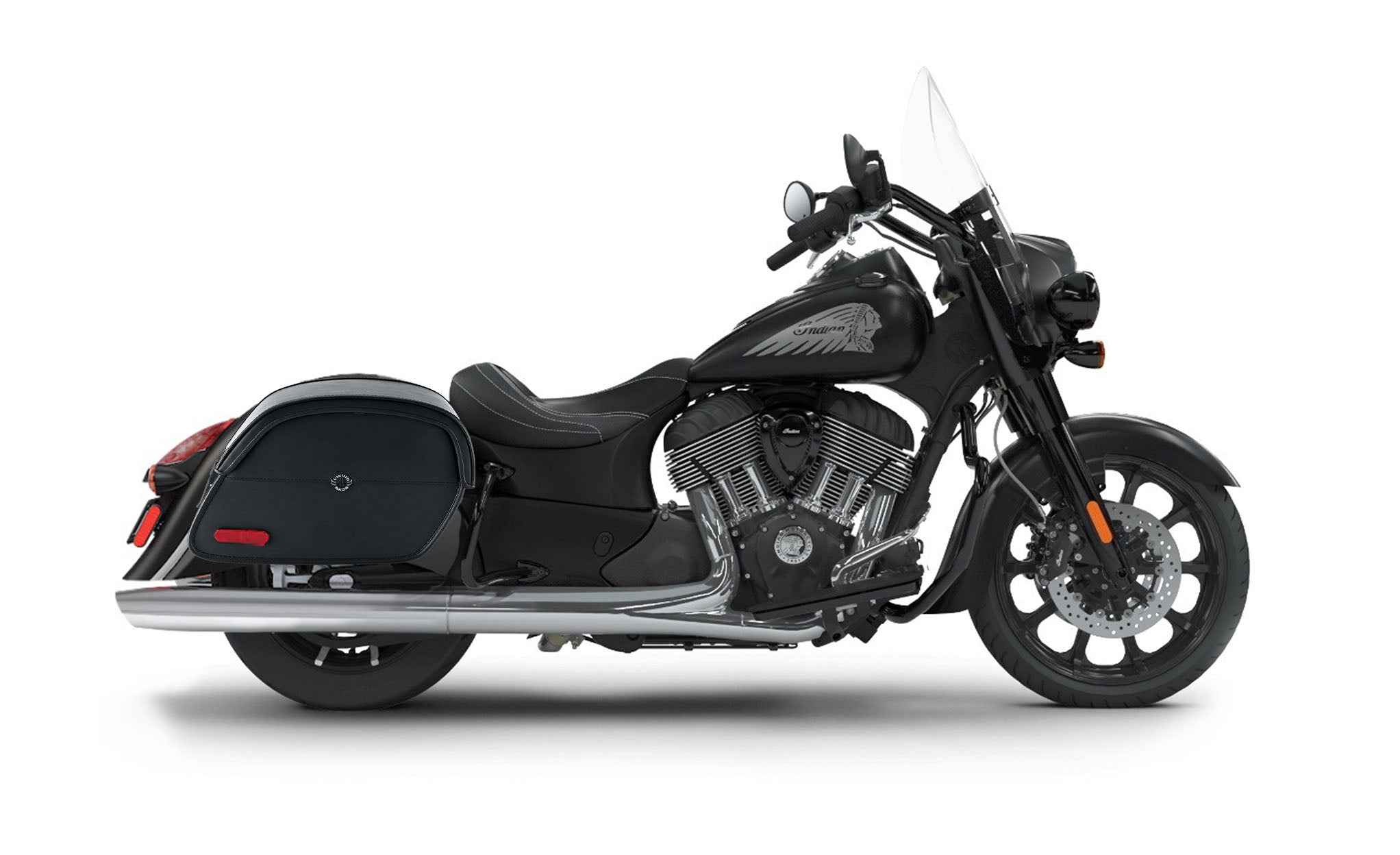 Viking California Large Indian Springfield Darkhorse Leather Motorcycle Saddlebags on Bike Photo @expand