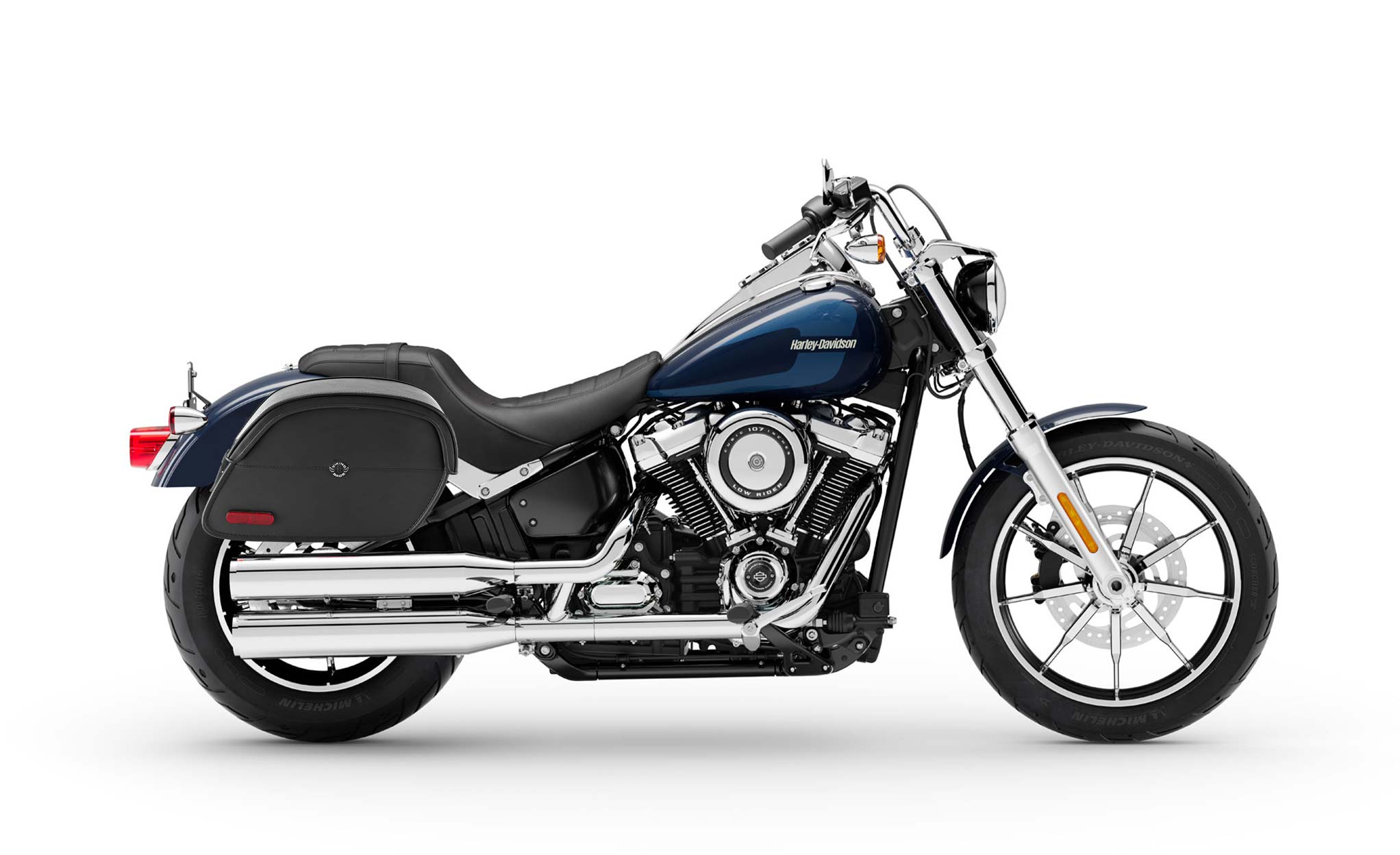 Viking California Large Leather Motorcycle Saddlebags For Harley Davidson Softail Low Rider Fxlr on Bike Photo @expand