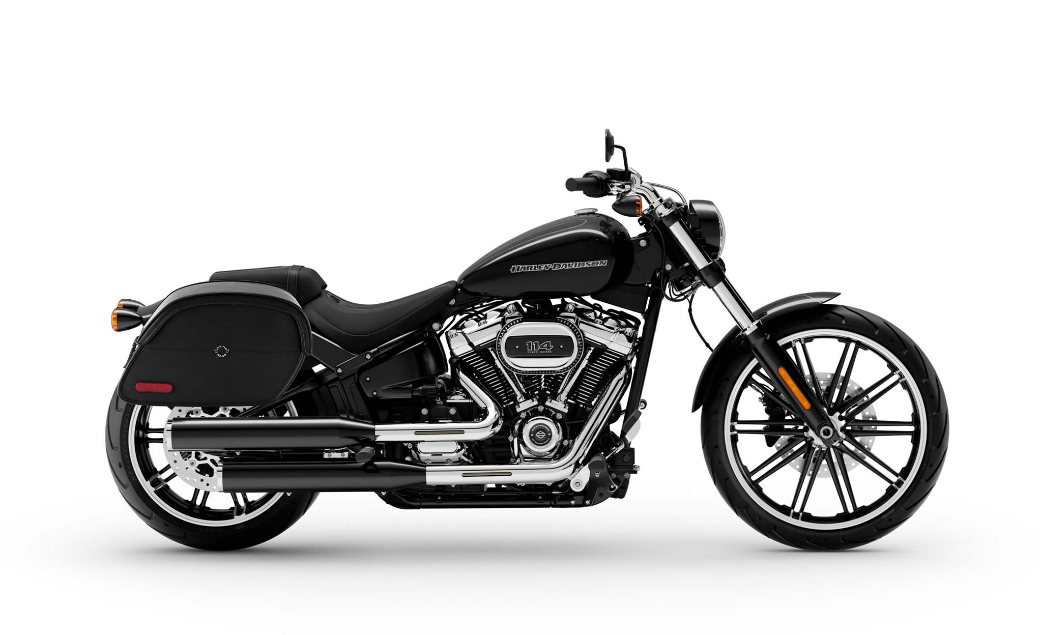 Viking California Large Leather Motorcycle Saddlebags For Harley Davidson Softail Breakout 114 Fxbr S on Bike Photo @expand