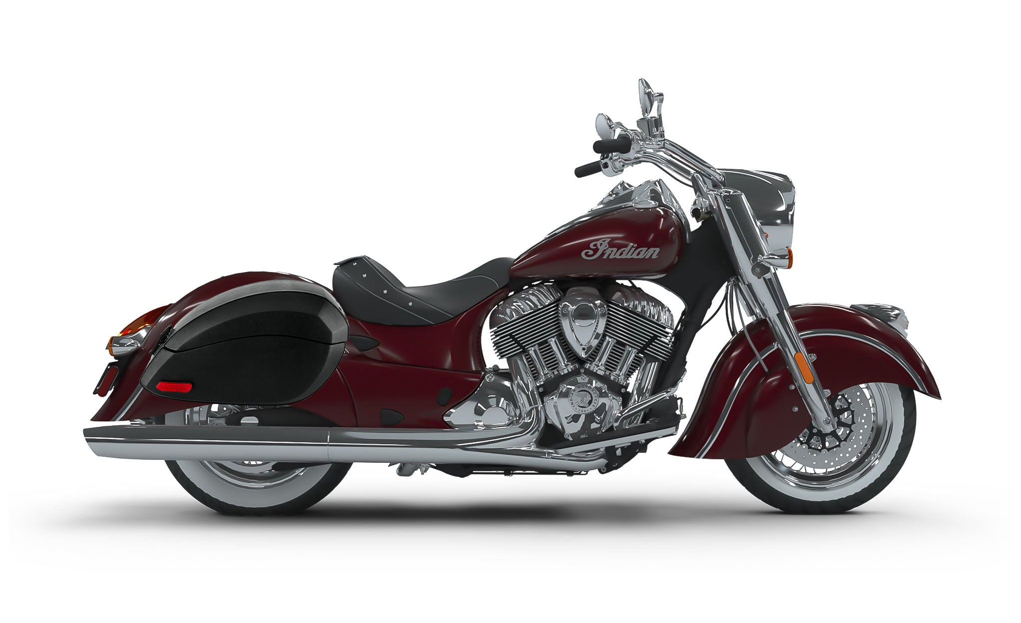 Viking Phantom Large Indian Chief Classic Leather Wrapped Motorcycle Hard Saddlebags on Bike Photo @expand