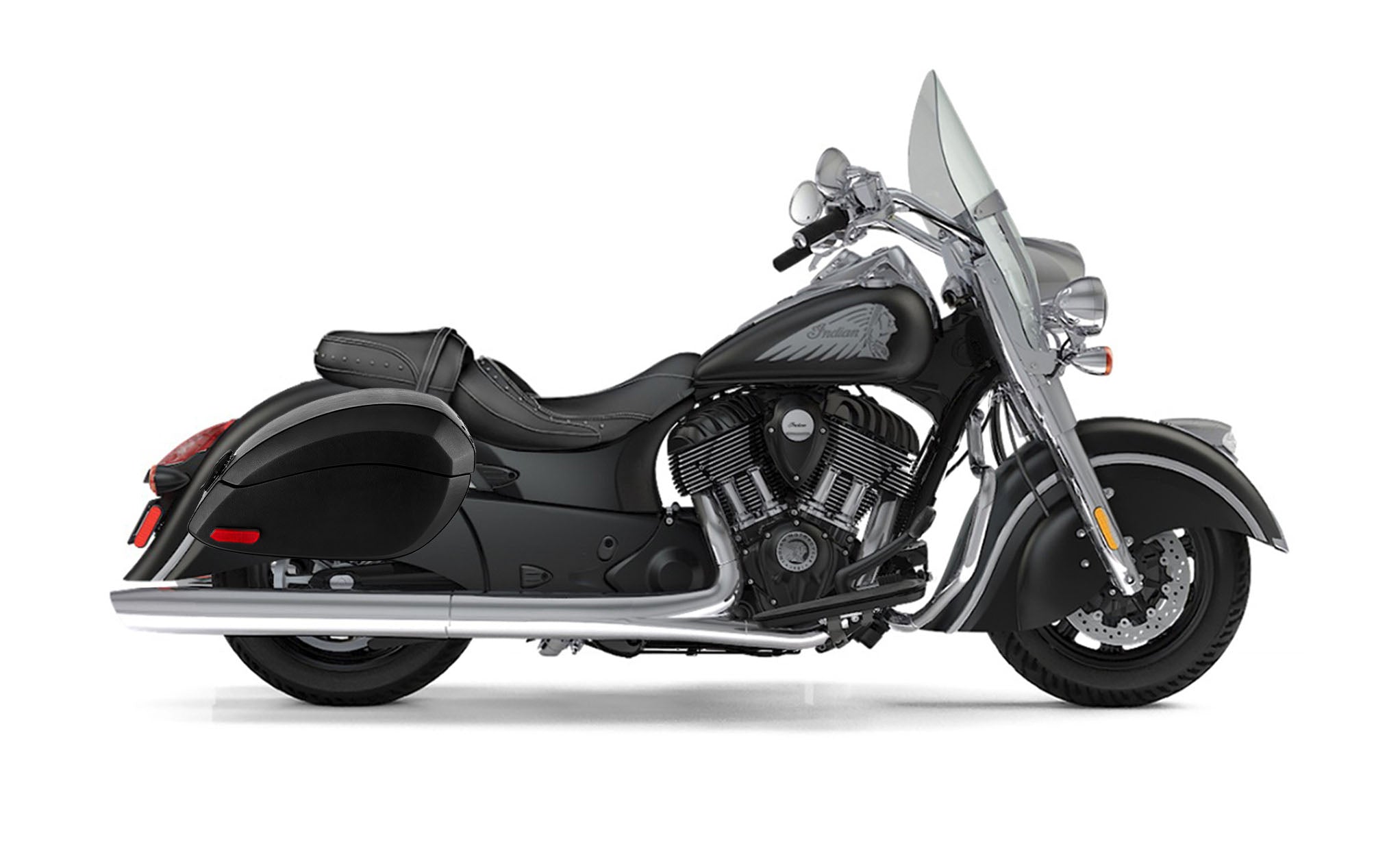 Viking Phantom Large Indian Springfield Leather Wrapped Motorcycle Hard Saddlebags on Bike Photo @expand