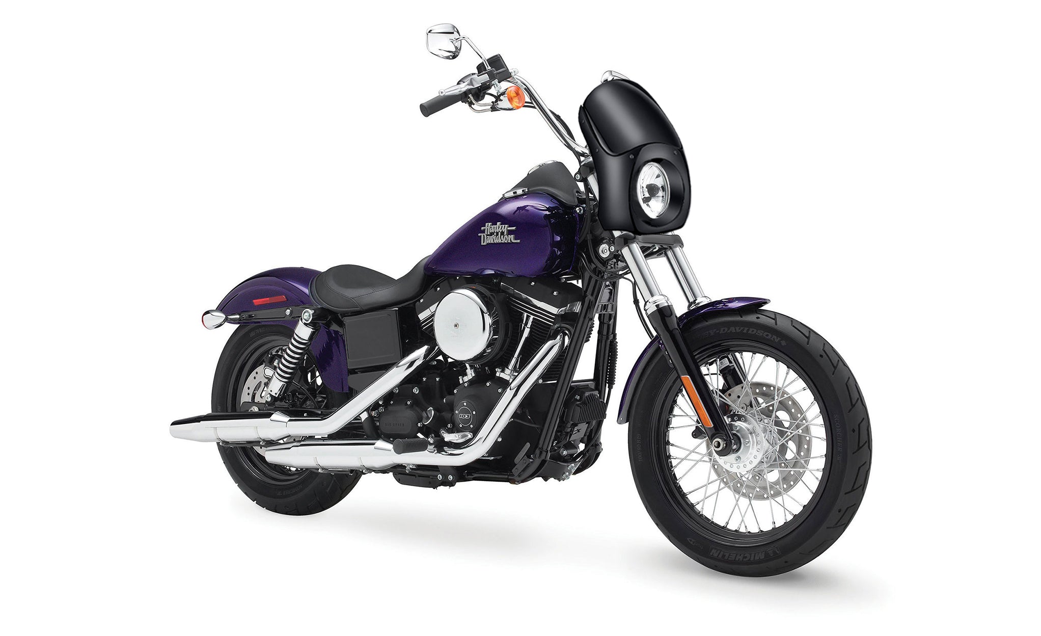 Viking Bronco Motorcycle Fairing For Harley Dyna Street Bob FXDB Gloss Black Bag on Bike View @expand