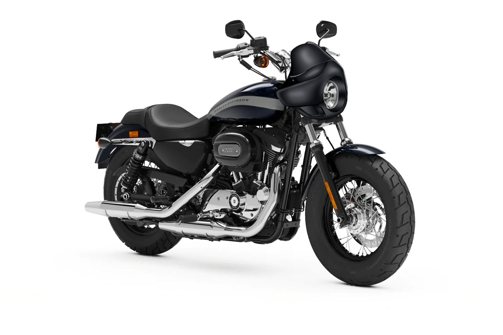 Viking Derby Motorcycle Fairing For Harley Sportster 1200 Custom XL1200C Gloss Black Bag on Bike View @expand