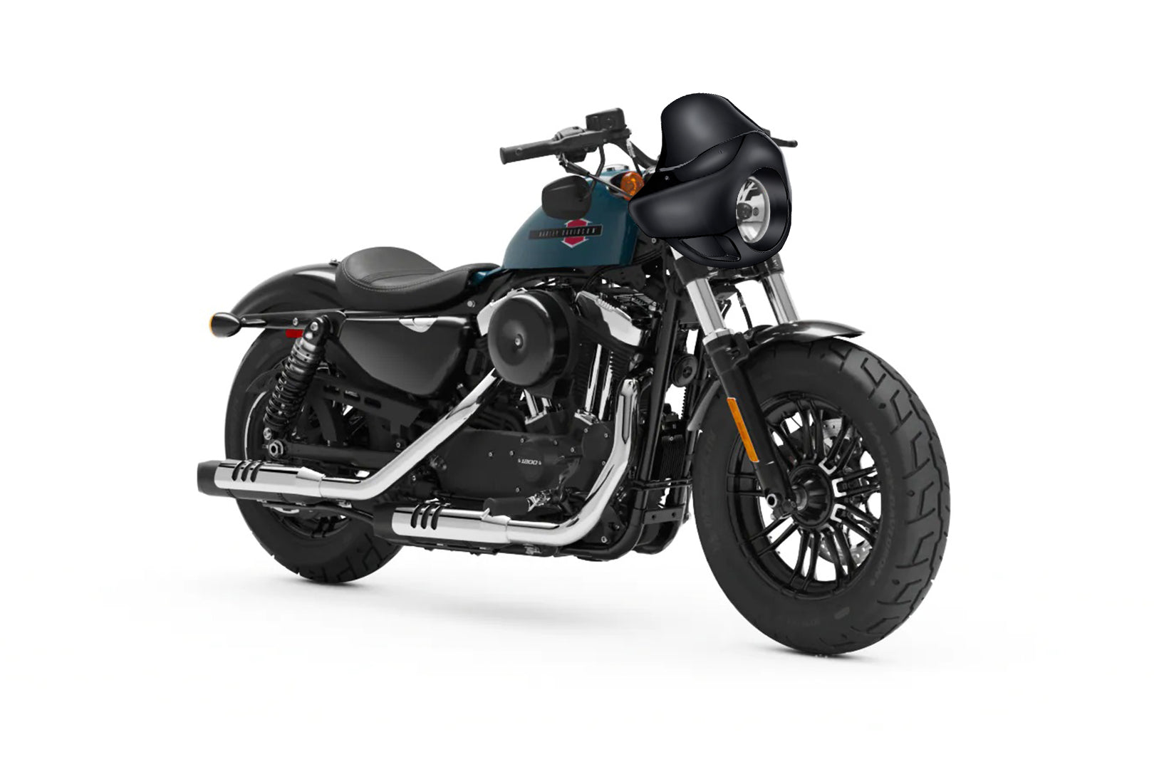 Viking Derby Motorcycle Fairing For Harley Sportster Forty Eight Gloss Black Bag on Bike View @expand