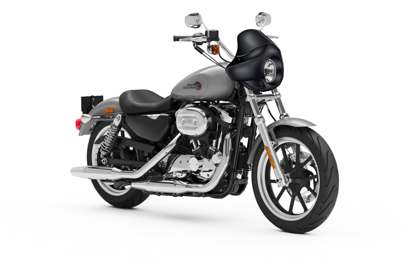 Viking Derby Motorcycle Fairing For Harley Sportster SuperLow Gloss Black Bag on Bike View @expand