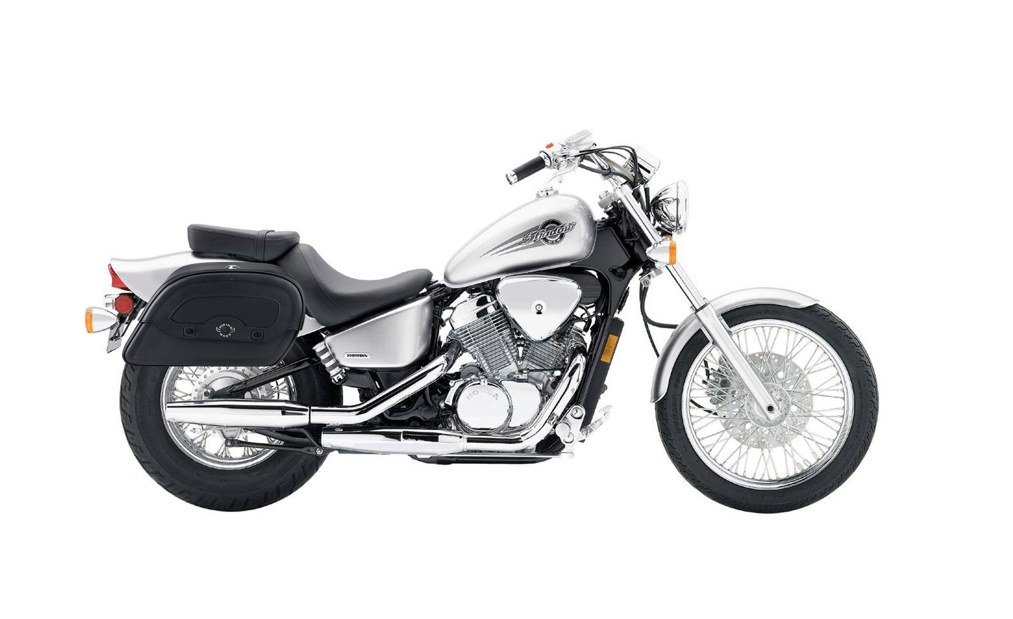 Viking Warrior Medium Honda Shadow 600 Vlx Leather Motorcycle Saddlebags on Bike Photo @expand
