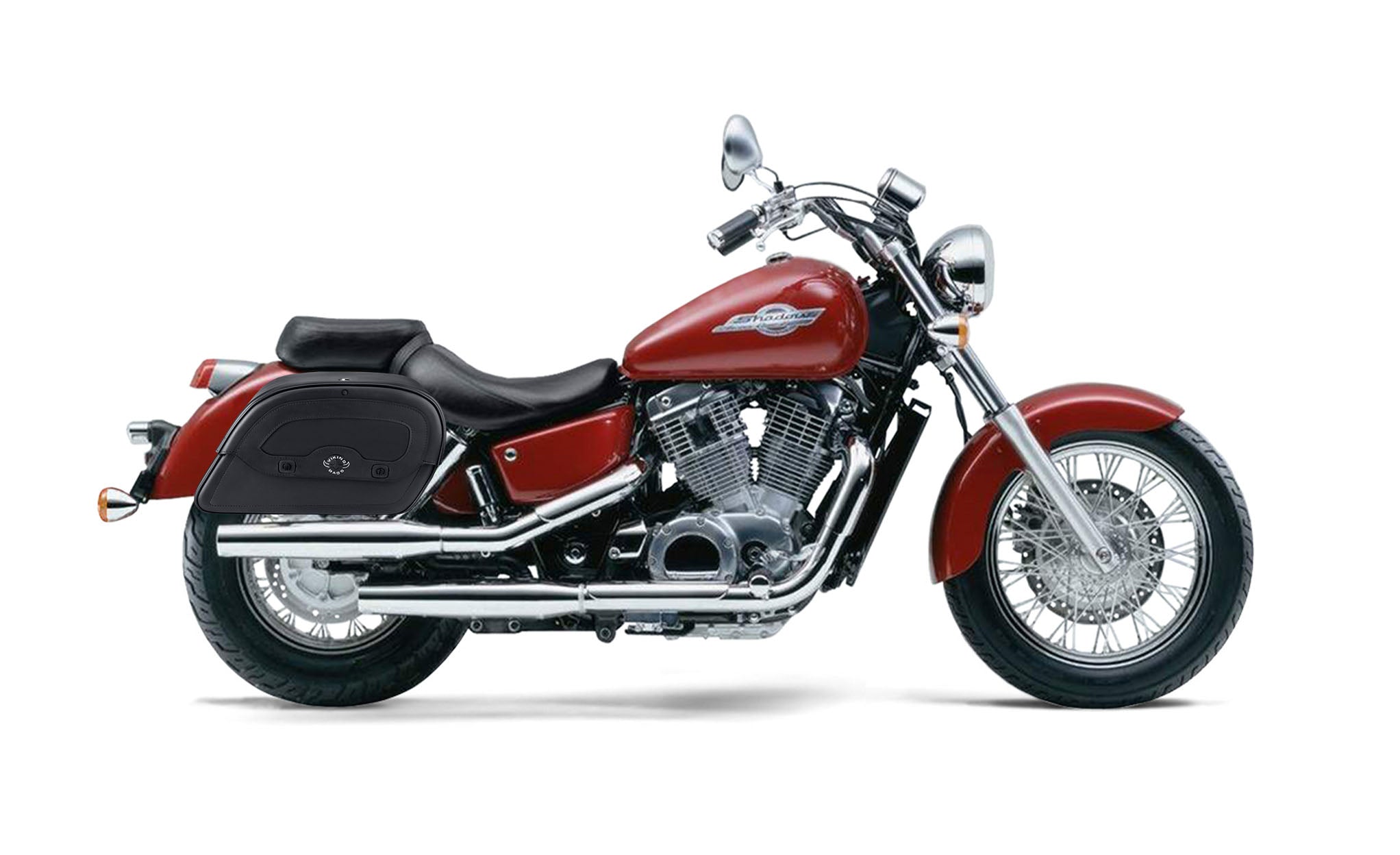 Viking Warrior Medium Honda Shadow 1100 Ace Leather Motorcycle Saddlebags on Bike Photo @expand