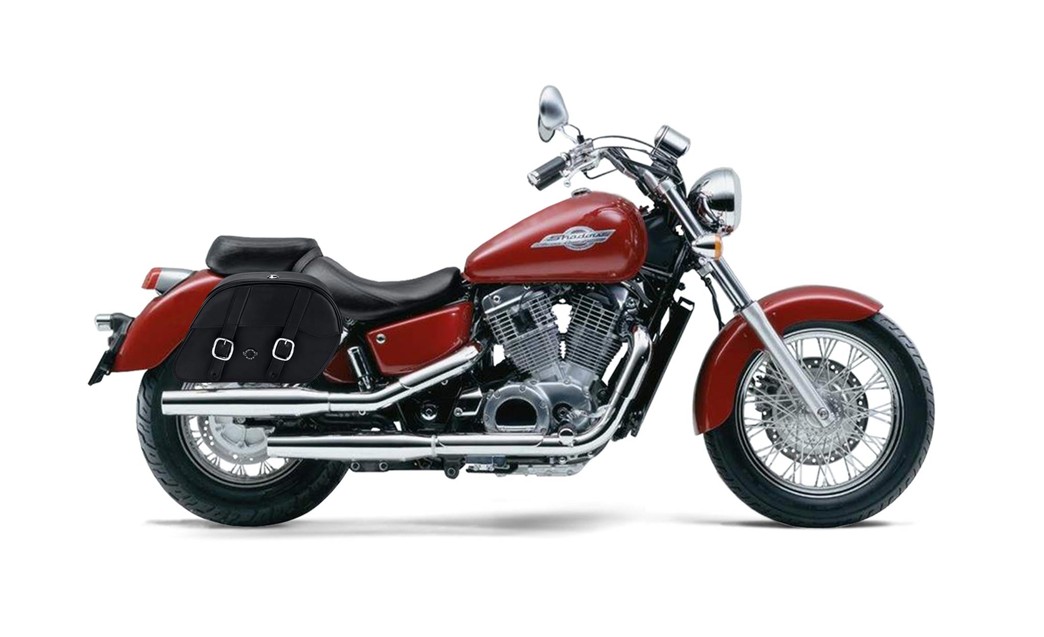 Viking Skarner Medium Lockable Honda Shadow 1100 Ace Leather Motorcycle Saddlebags on Bike Photo @expand