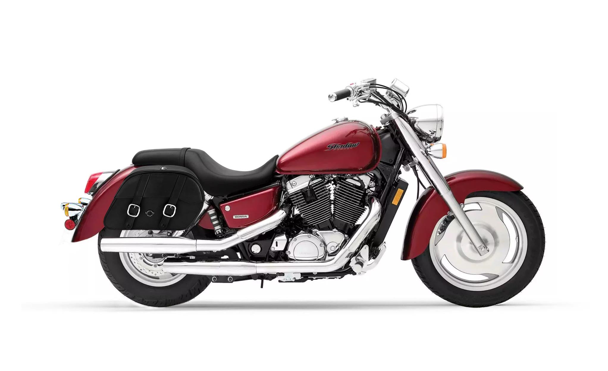 Viking Skarner Medium Lockable Honda Shadow 1100 Sabre Leather Motorcycle Saddlebags on Bike Photo @expand