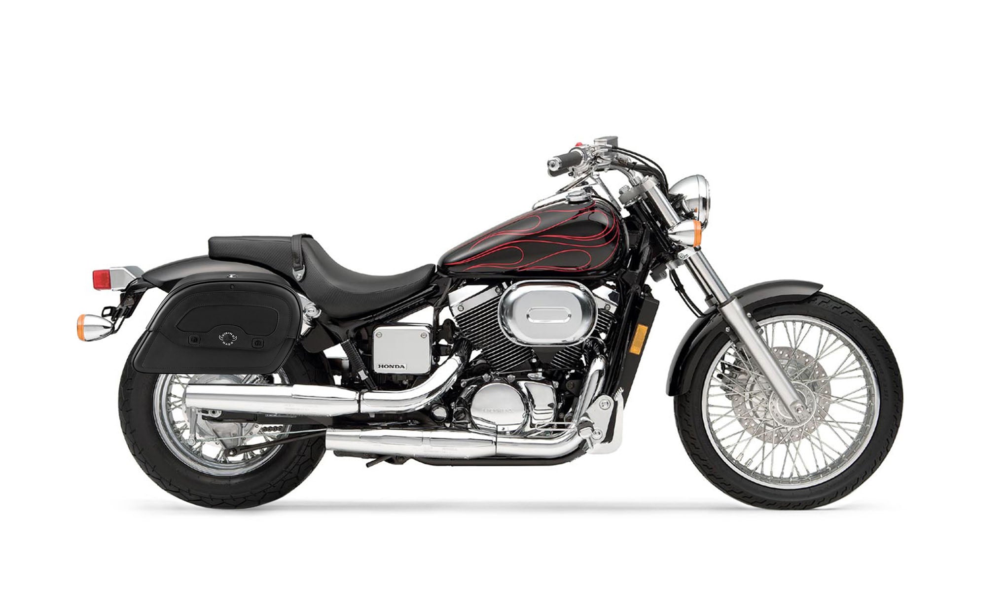 Viking Warrior Medium Honda Shadow 750 Spirit Dc Leather Motorcycle Saddlebags on Bike Photo @expand