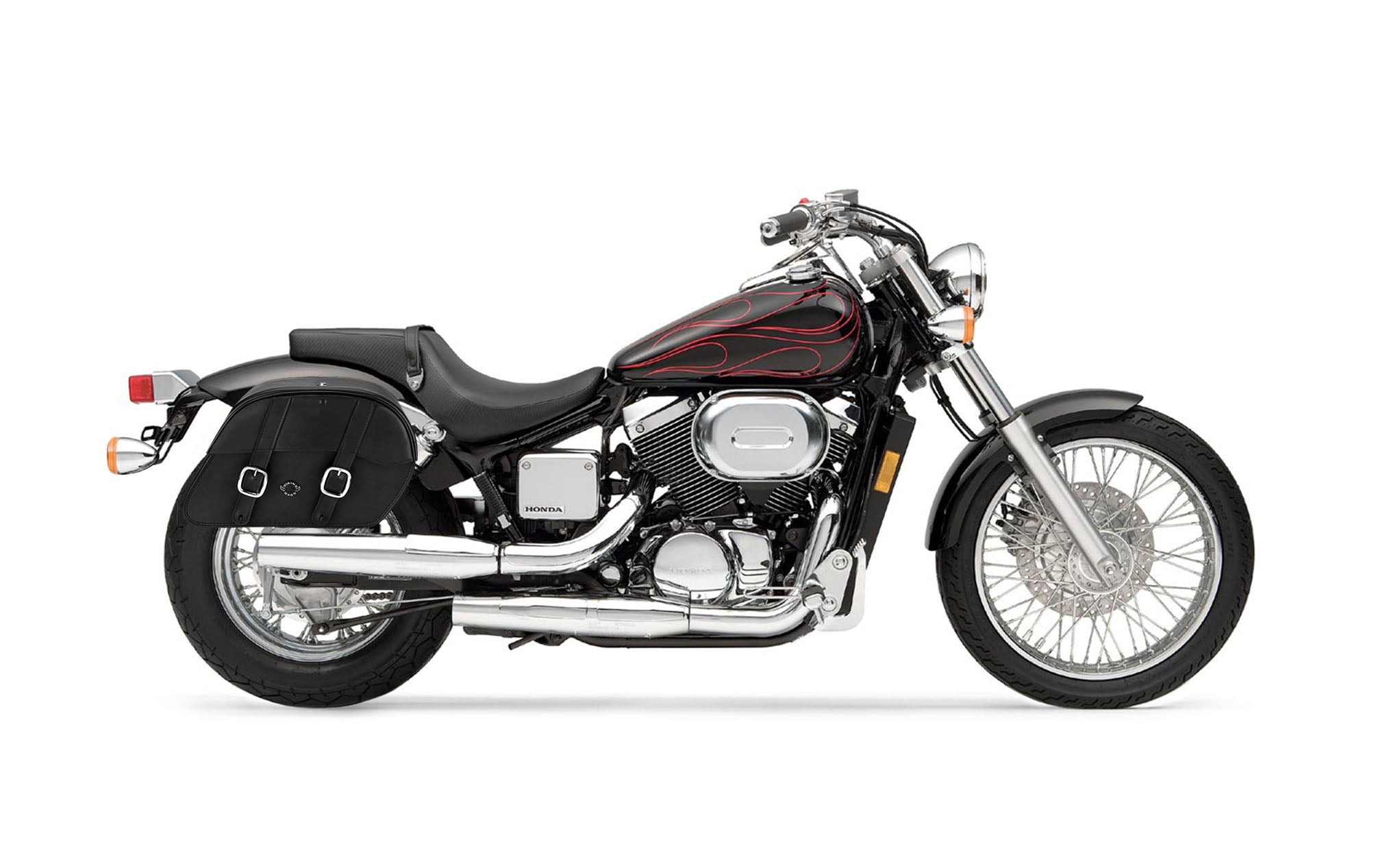 Viking Skarner Medium Lockable Honda Shadow 750 Spirit Dc Leather Motorcycle Saddlebags on Bike Photo @expand