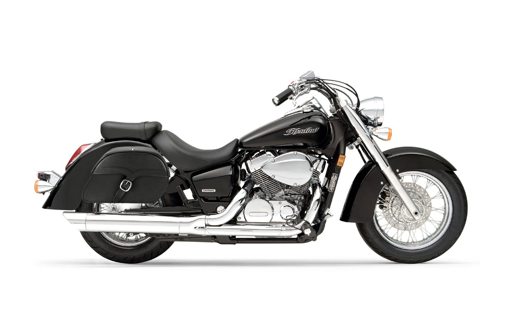 Viking Vintage Medium Honda Shadow 750 Aero Leather Motorcycle Saddlebags on Bike Photo @expand