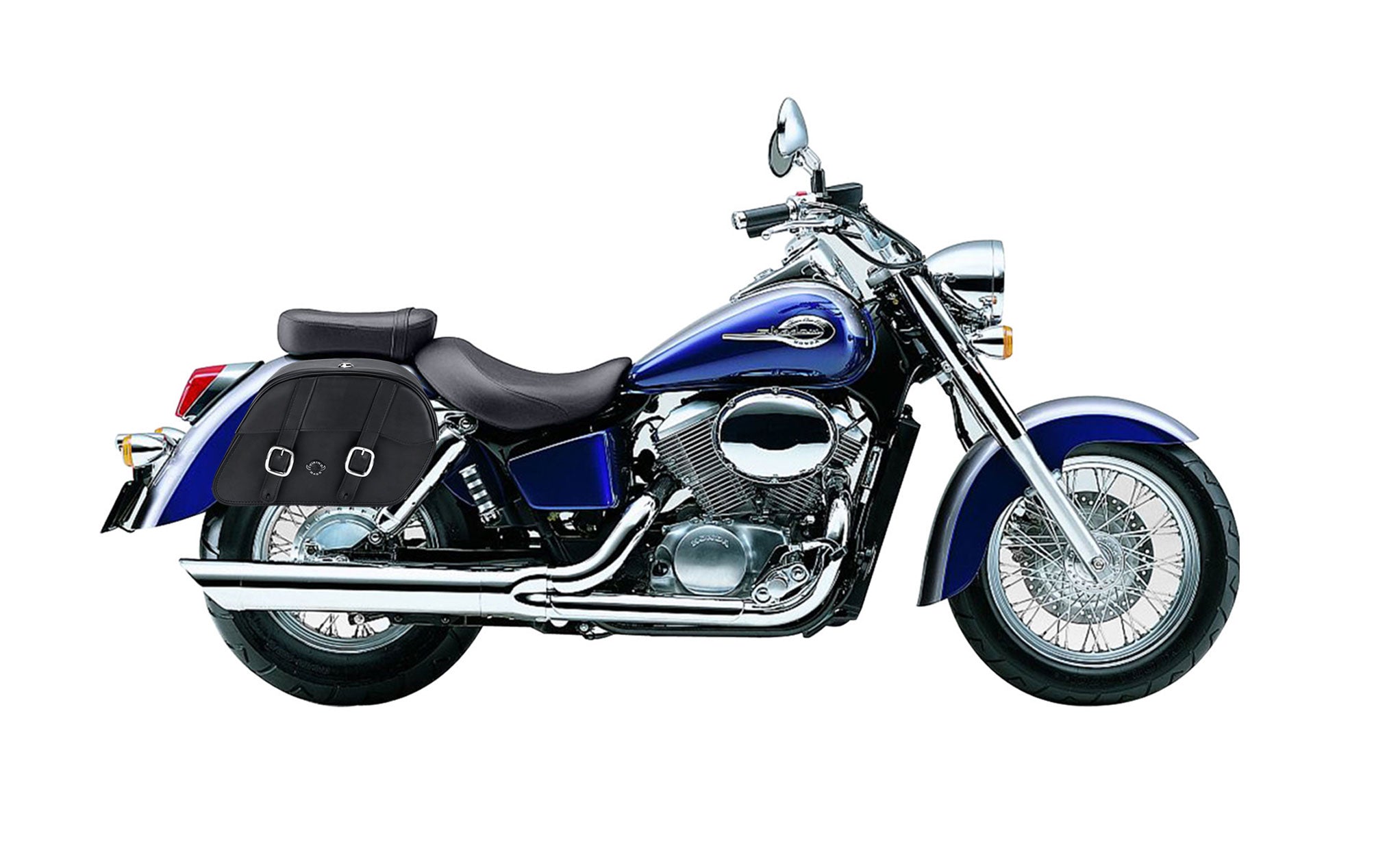 Viking Skarner Medium Lockable Honda Shadow 750 Ace Leather Motorcycle Saddlebags on Bike Photo @expand