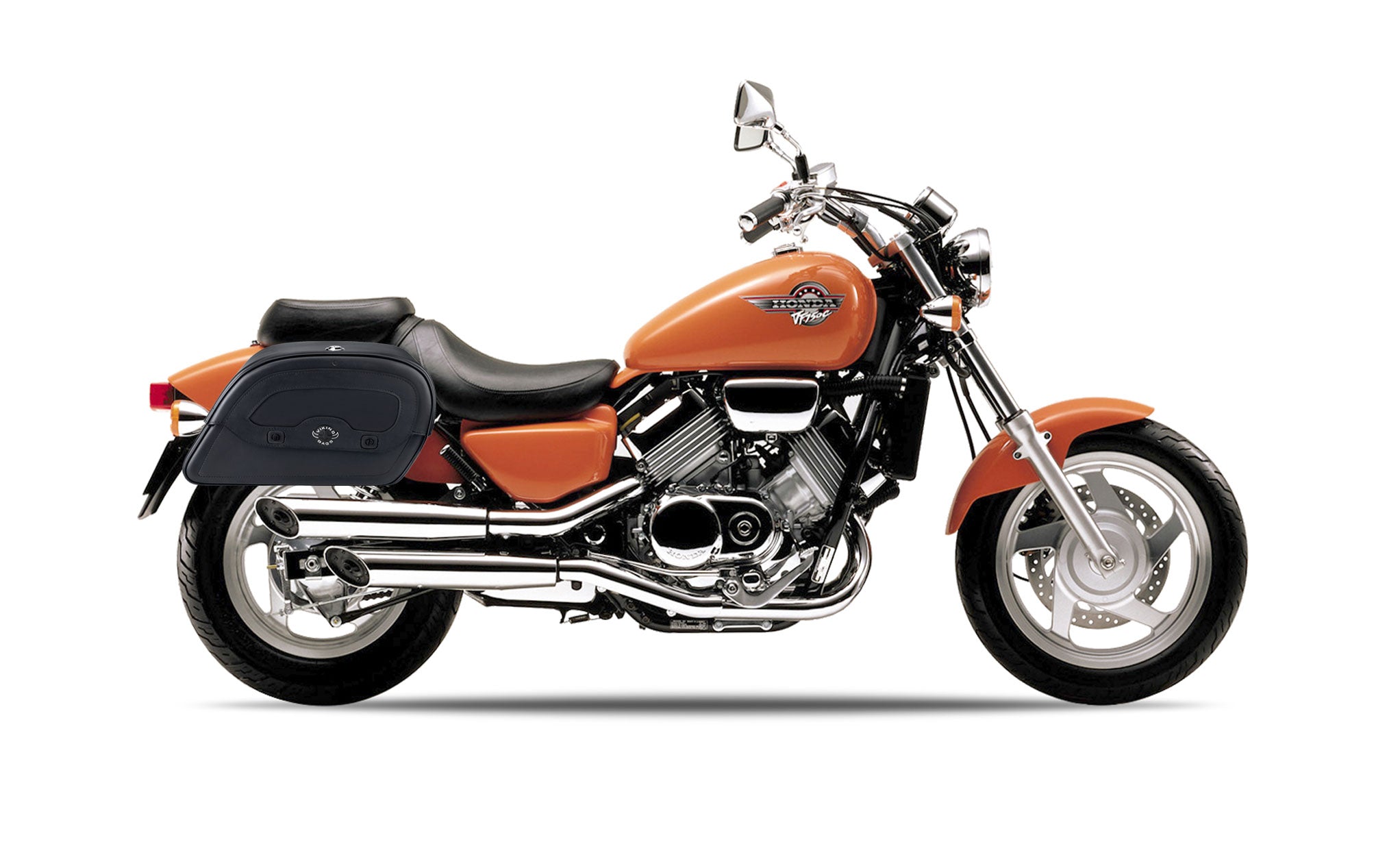 Viking Warrior Medium Honda Magna 750 Vf750C Leather Motorcycle Saddlebags on Bike Photo @expand