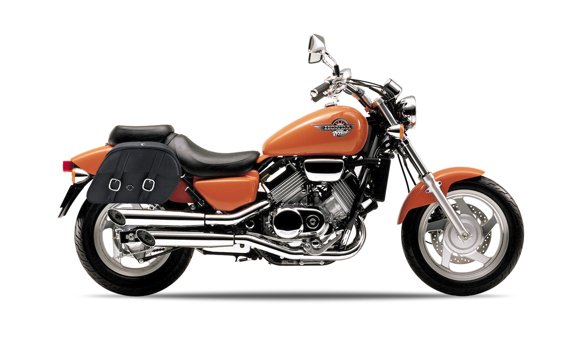 Viking Skarner Medium Lockable Honda Magna 750 Vf750C Leather Motorcycle Saddlebags on Bike Photo @expand