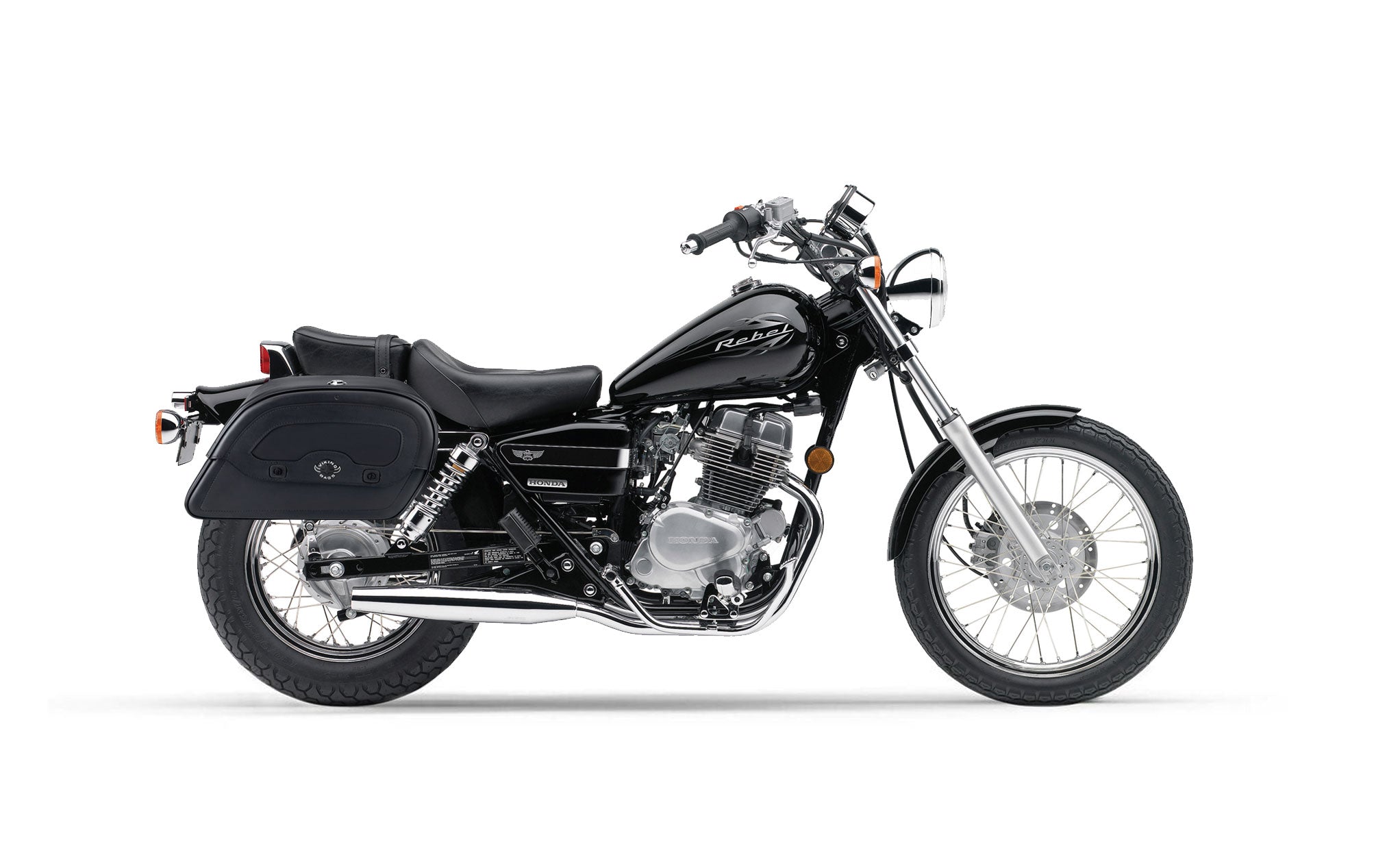 Viking Warrior Medium Honda Rebel 250 Leather Motorcycle Saddlebags on Bike Photo @expand