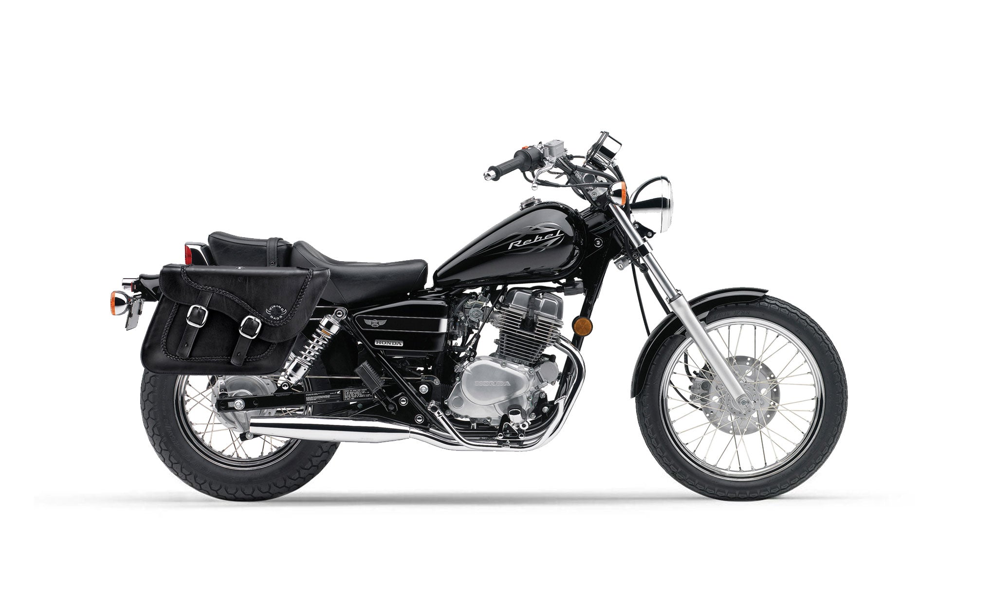 Viking Americano Honda Rebel 250 Cmx250C Braided Large Leather Motorcycle Saddlebags on Bike Photo @expand