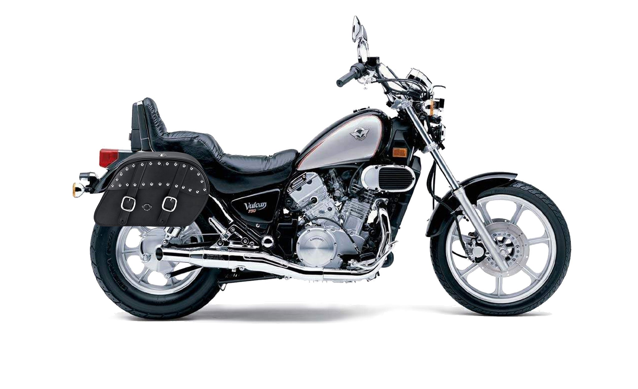 Viking Skarner Large Kawasaki Vulcan 750 Vn750 Leather Studded Motorcycle Saddlebags on Bike Photo @expand