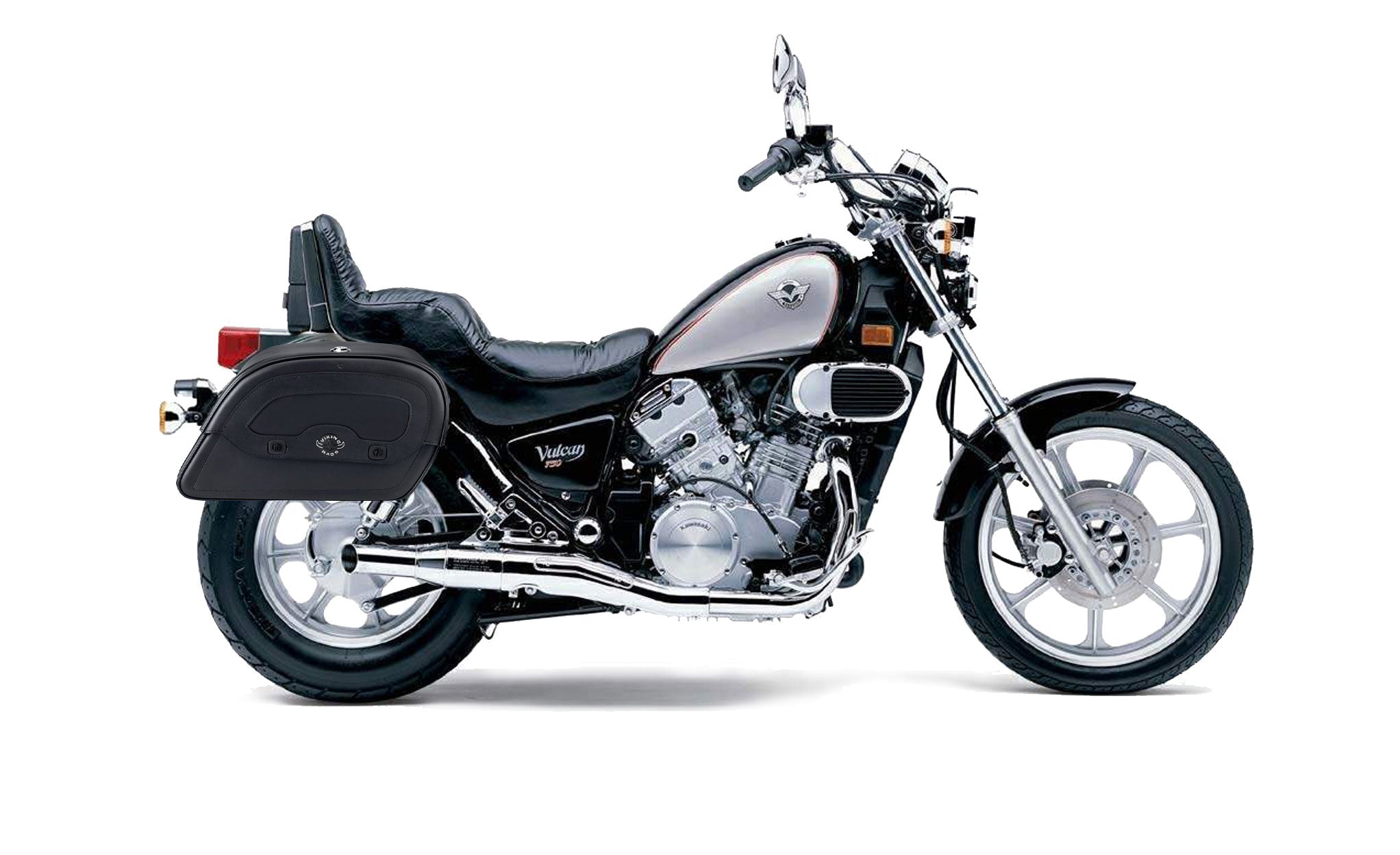 Viking Warrior Large Kawasaki Vulcan 750 Vn750 Leather Motorcycle Saddlebags on Bike Photo @expand