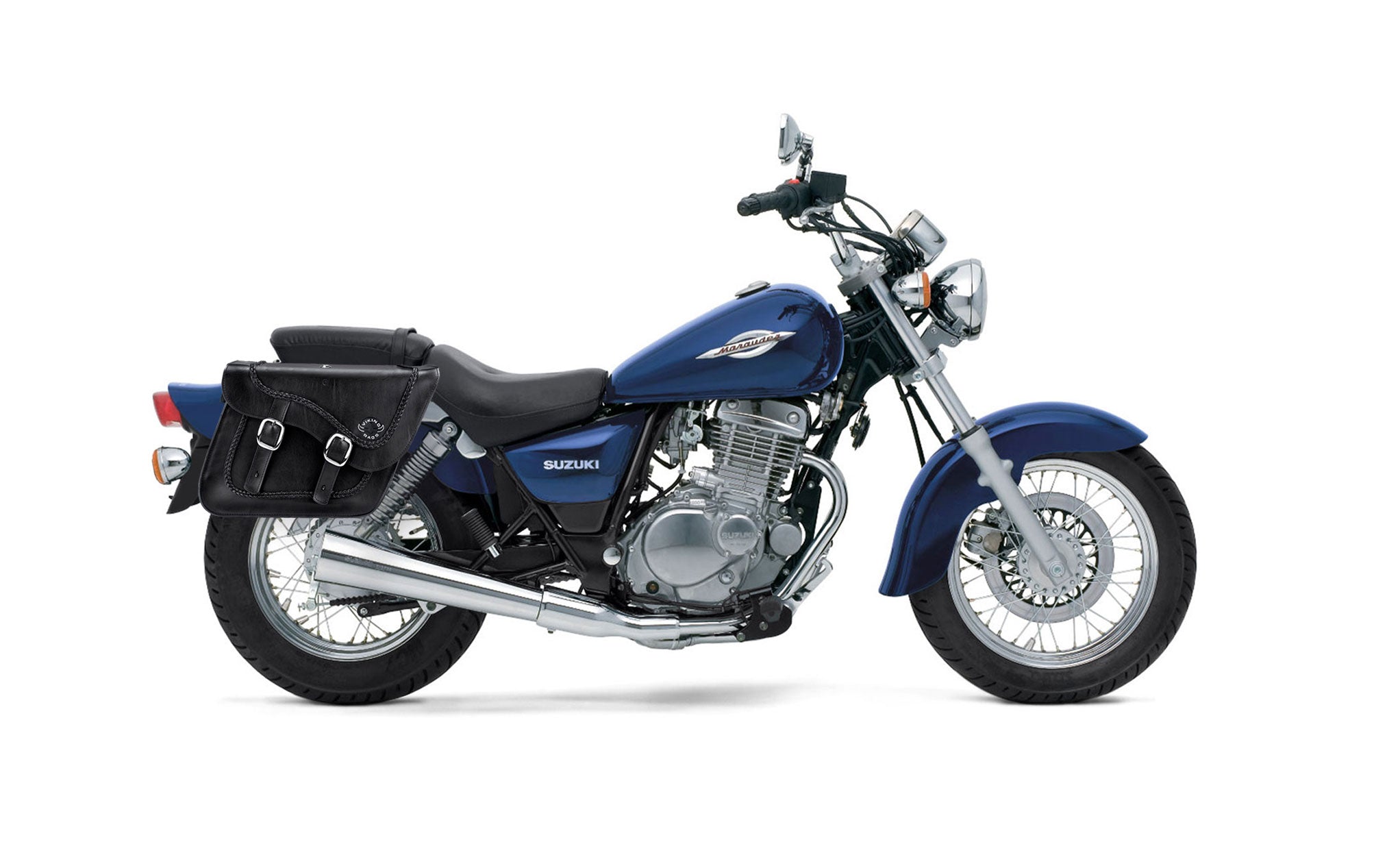 Viking Americano Suzuki Marauder Gz250 Braided Large Leather Motorcycle Saddlebags on Bike Photo @expand
