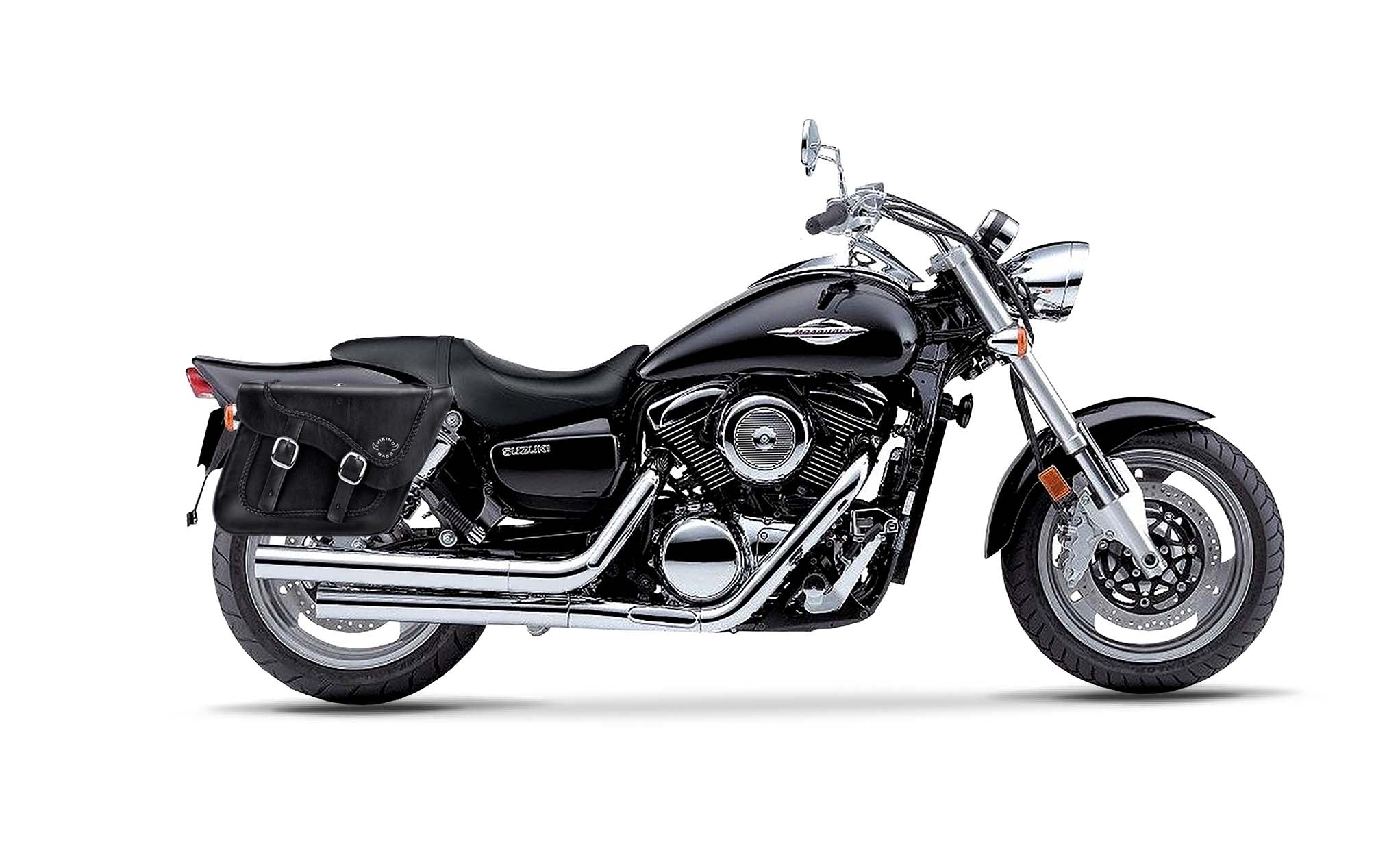 Viking Americano Suzuki Boulevard M95 Vz1600 Braided Large Leather Motorcycle Saddlebags on Bike Photo @expand