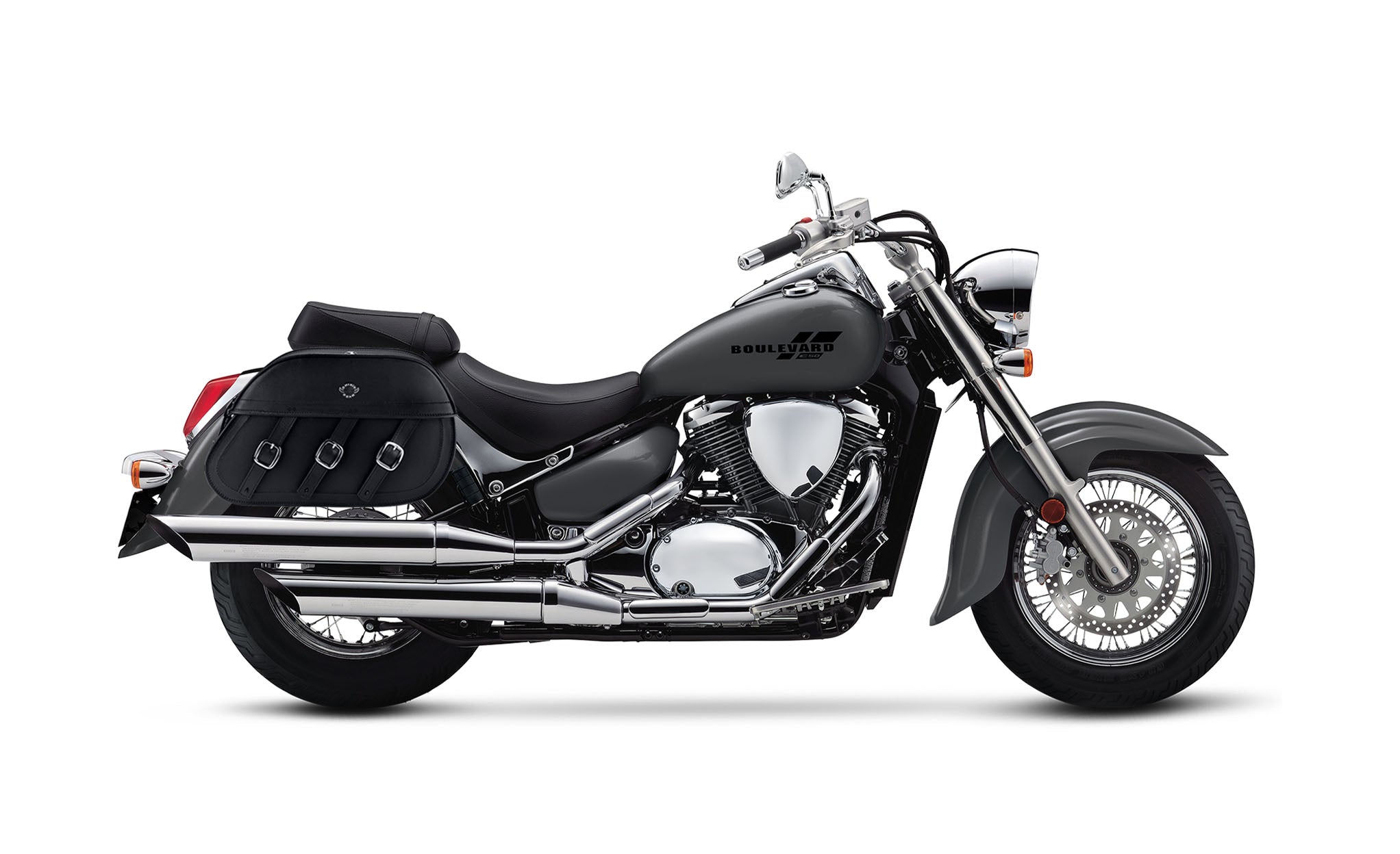 Viking Trianon Extra Large Suzuki Boulevard C50 Vl800 Leather Motorcycle Saddlebags on Bike Photo @expand