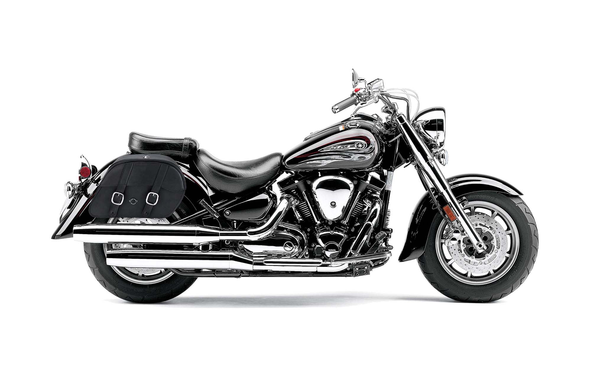 Viking Skarner Medium Lockable Yamaha Road Star S Midnight Leather Motorcycle Saddlebags on Bike Photo @expand